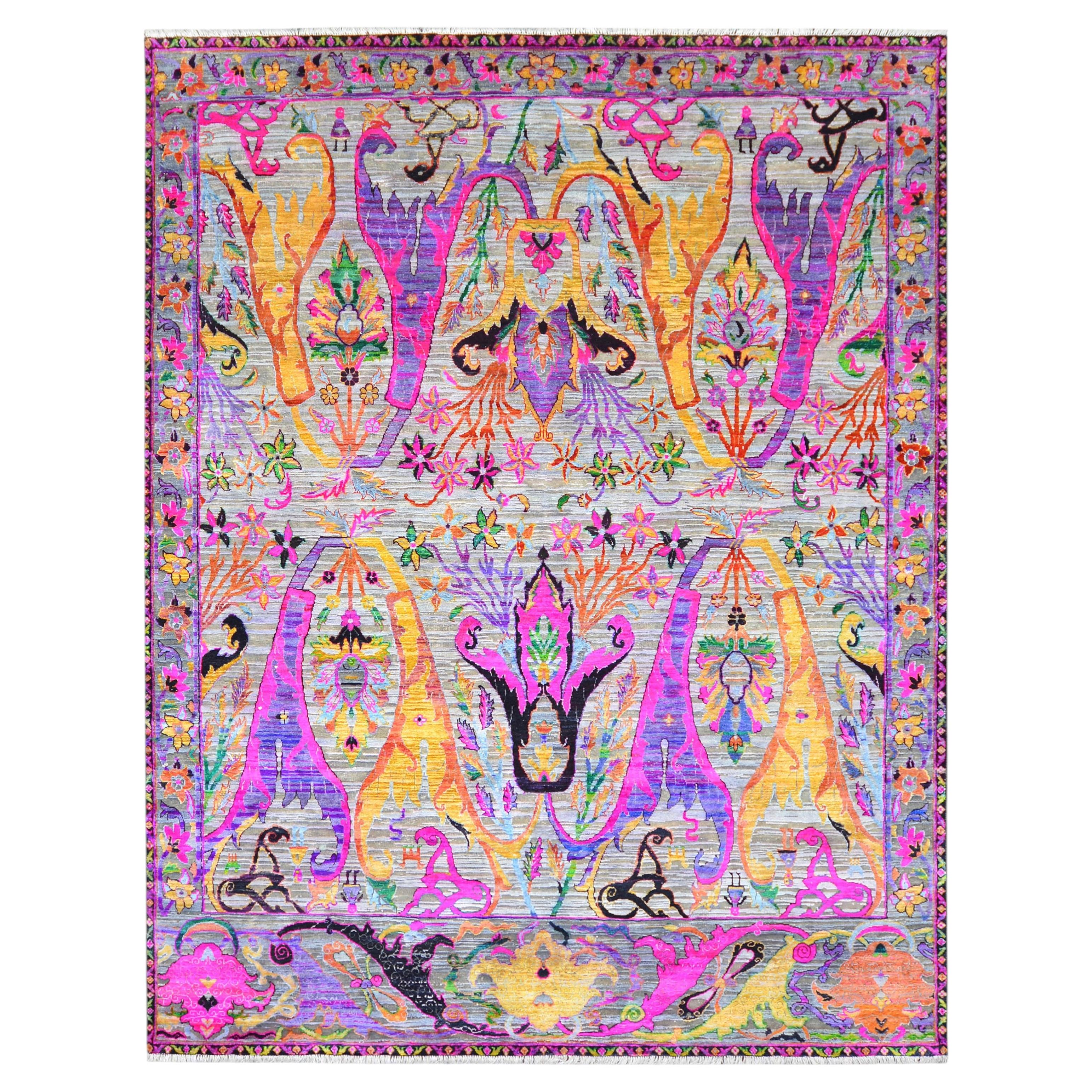 Nazmiyal Collection Transitional Bijar Silk and Wool Jewel Tones Rug 8' x 10'