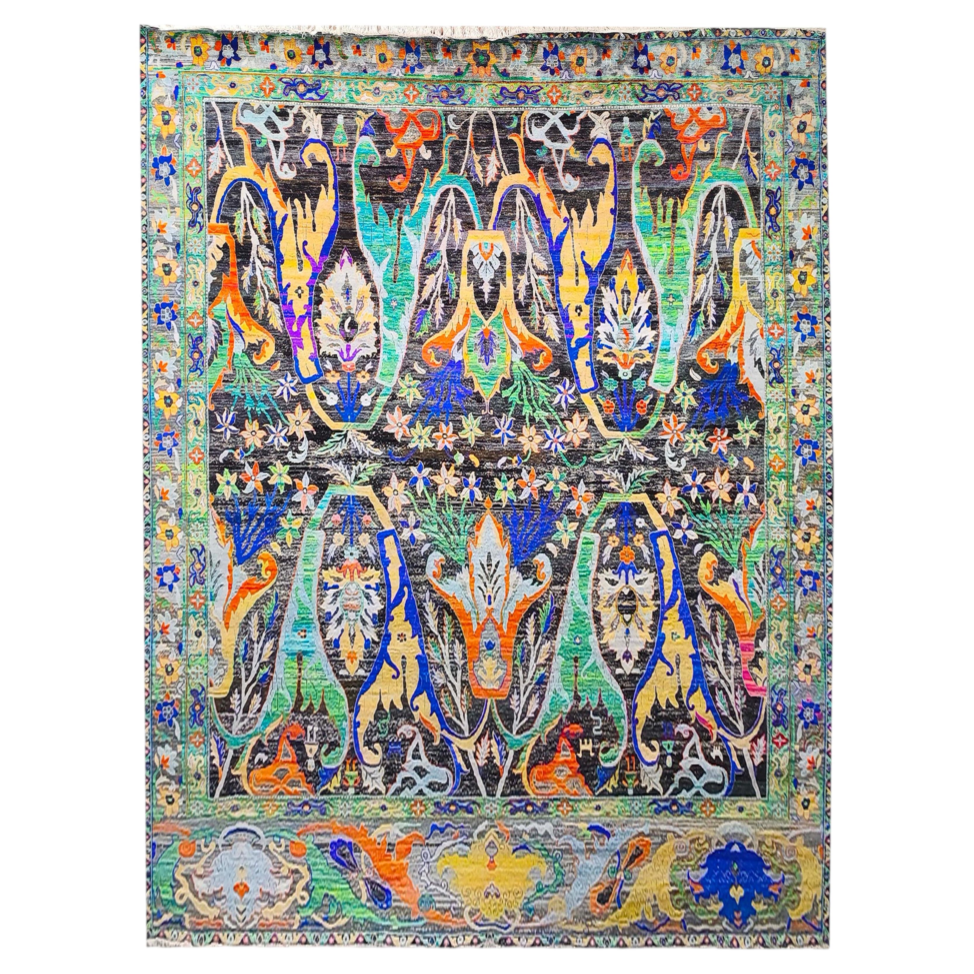 Nazmiyal Collection Transitional Bijar Silk and Wool Rug 11'9" x 15'4" For Sale