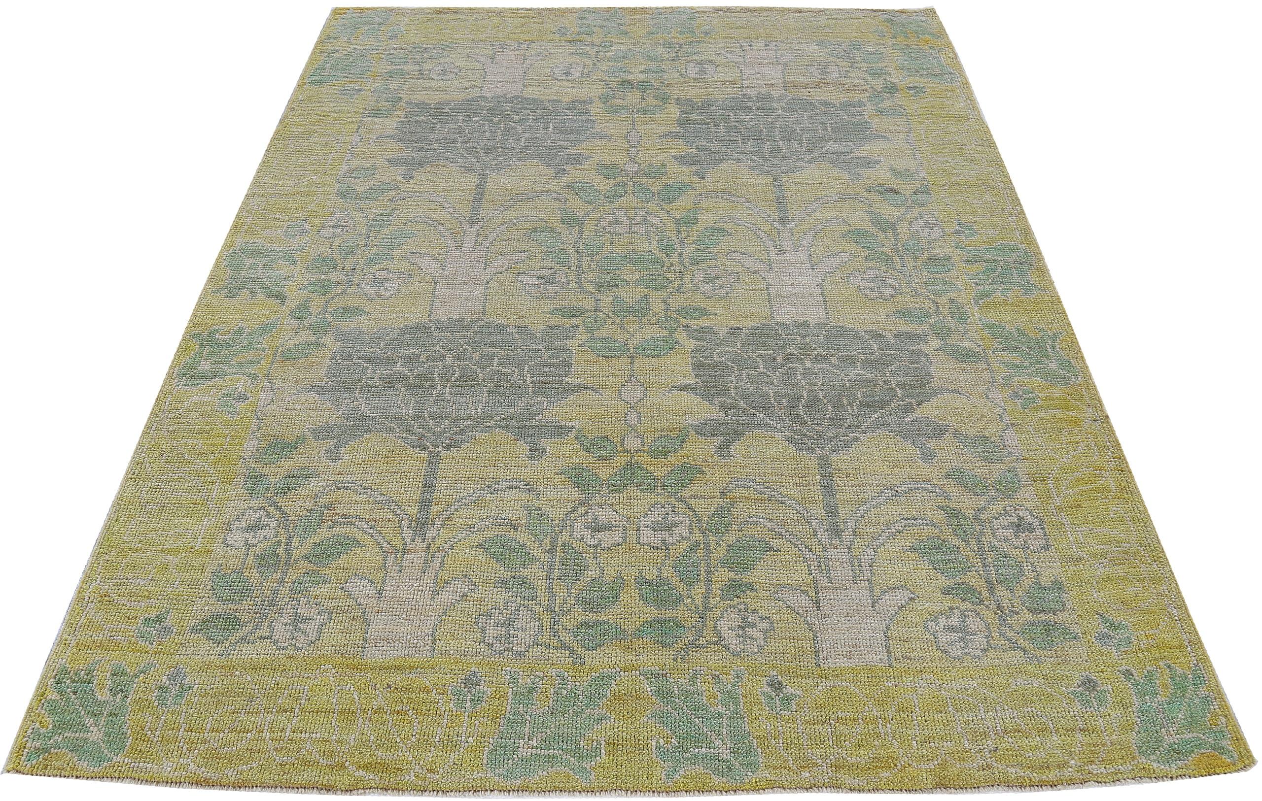 Hand-Knotted Nazmiyal Collection Tree Design Modern Turkish Oushak Rug 6 ft x 7 ft 