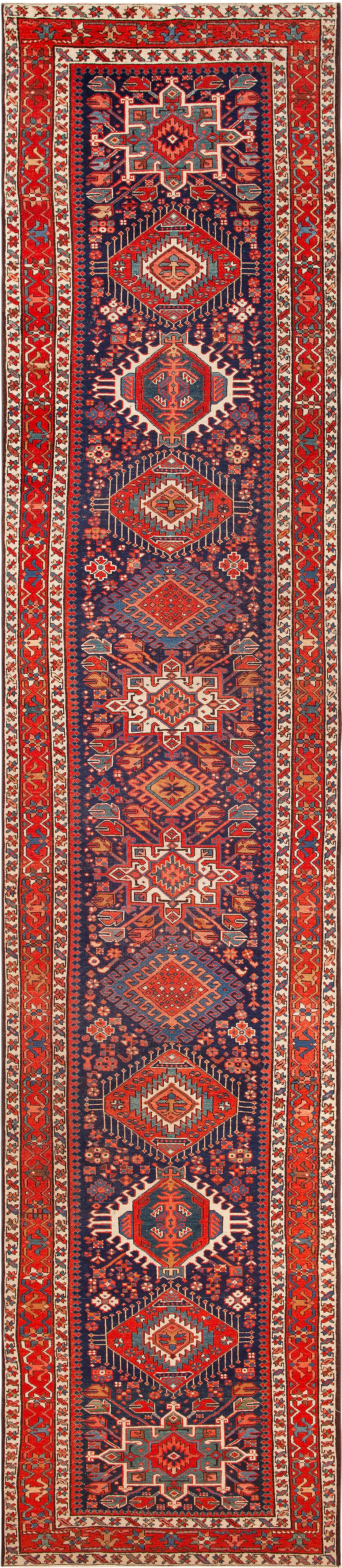 Heriz Serapi Nazmiyal Collection Tribal Antique Persian Heriz Runner Rug 3'6