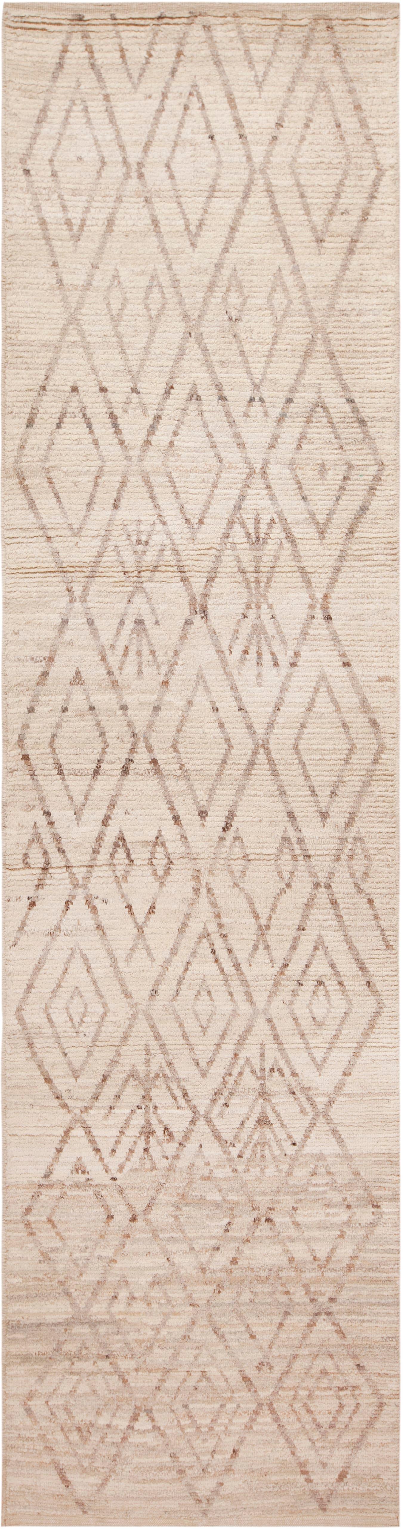 Hand-Knotted Nazmiyal Collection Tribal Beni Ourain Design Modern Runner Rug 3'4