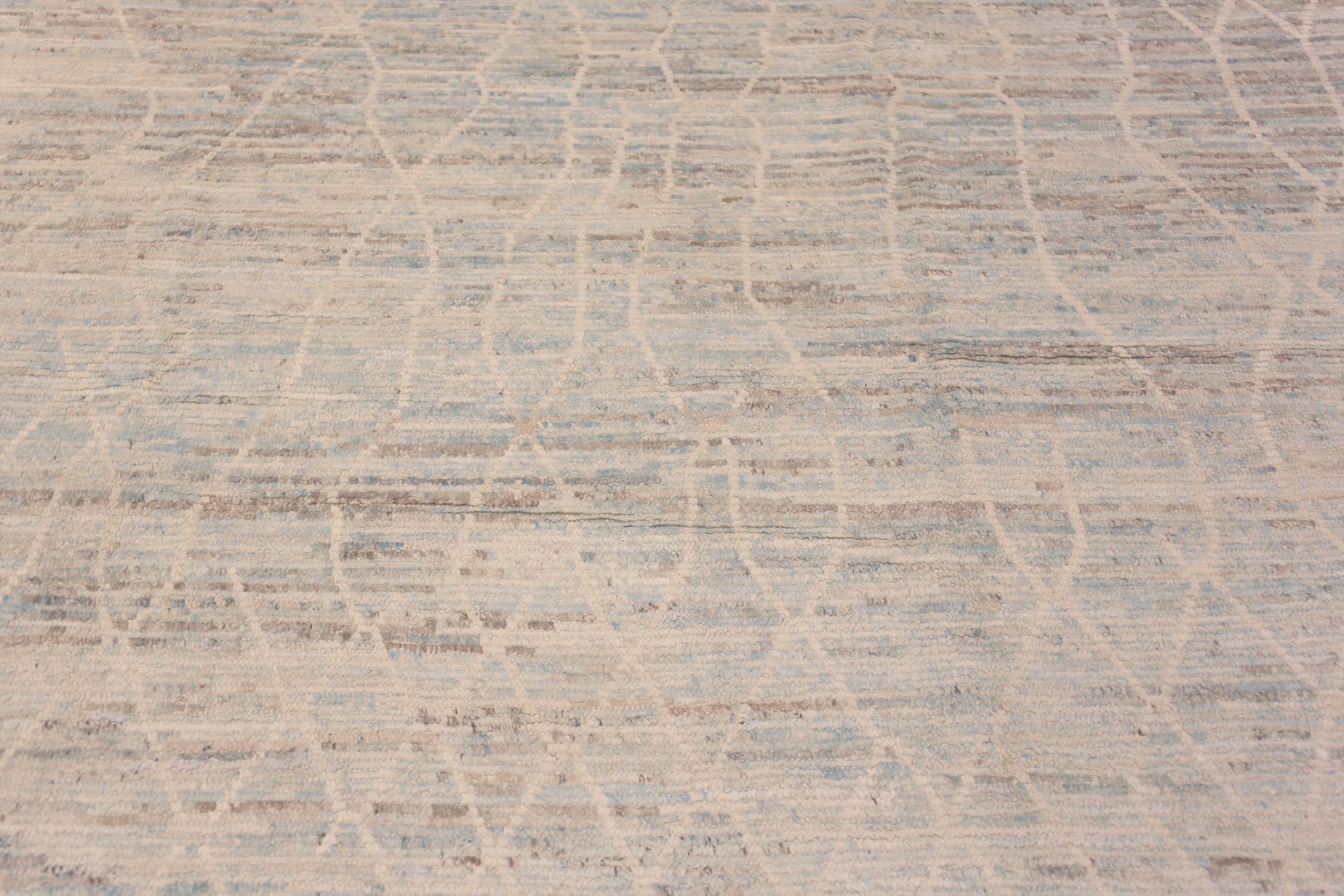 Beautiful Tribal Light Blue Moroccan Berber Beni Ourain Pattern Modern Area Rug, Country of origin: Central Asia, Circa date: Modern Rugs