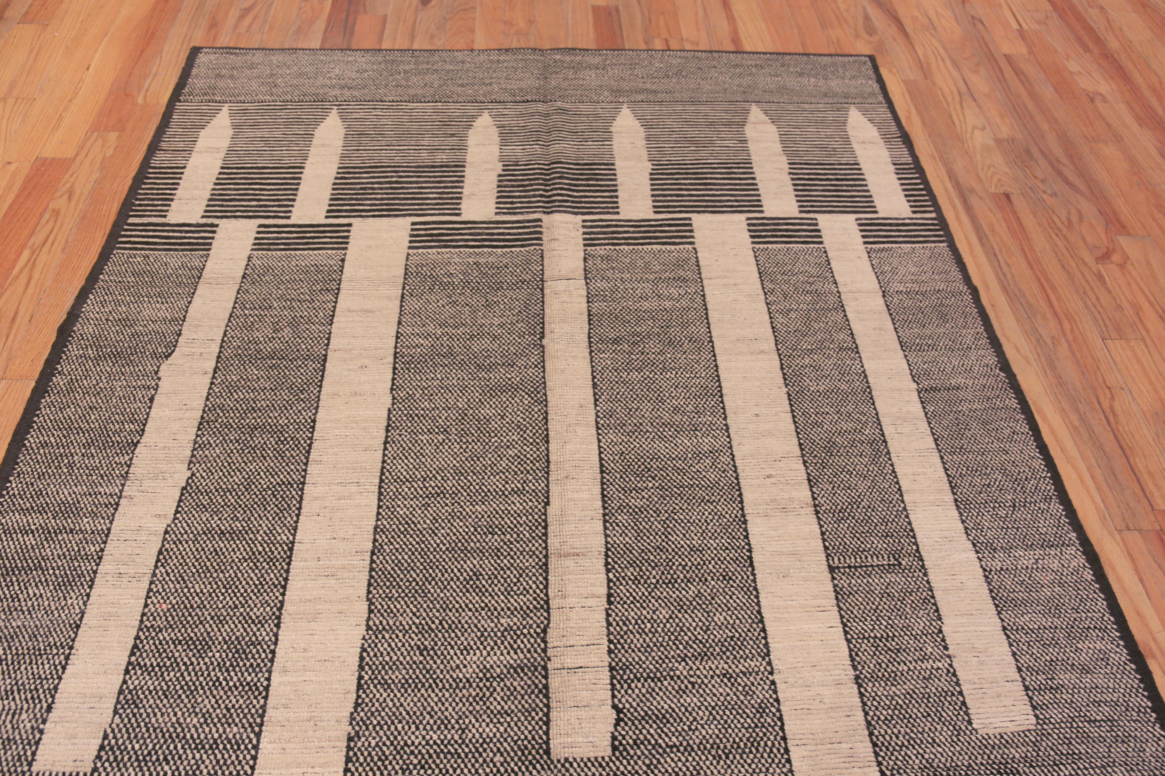 Central Asian  Nazmiyal Collection Tribal Black And White Modern Handmade Rug Area 6'2