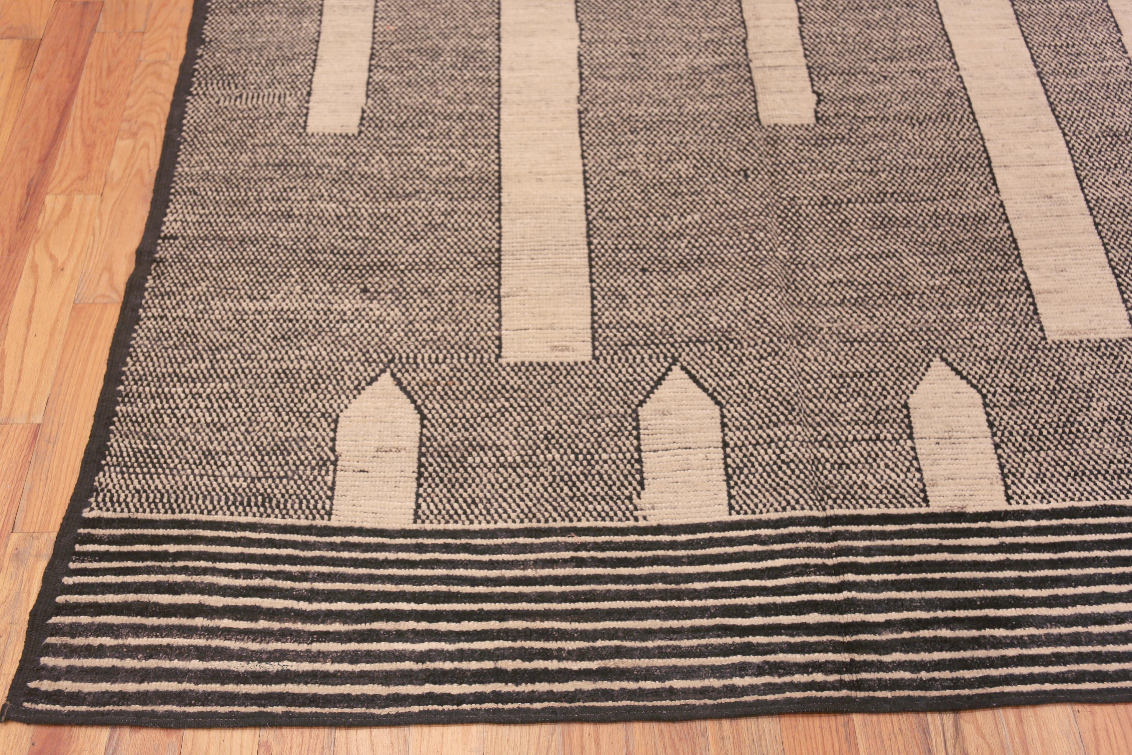 Contemporary  Nazmiyal Collection Tribal Black And White Modern Handmade Rug Area 6'2