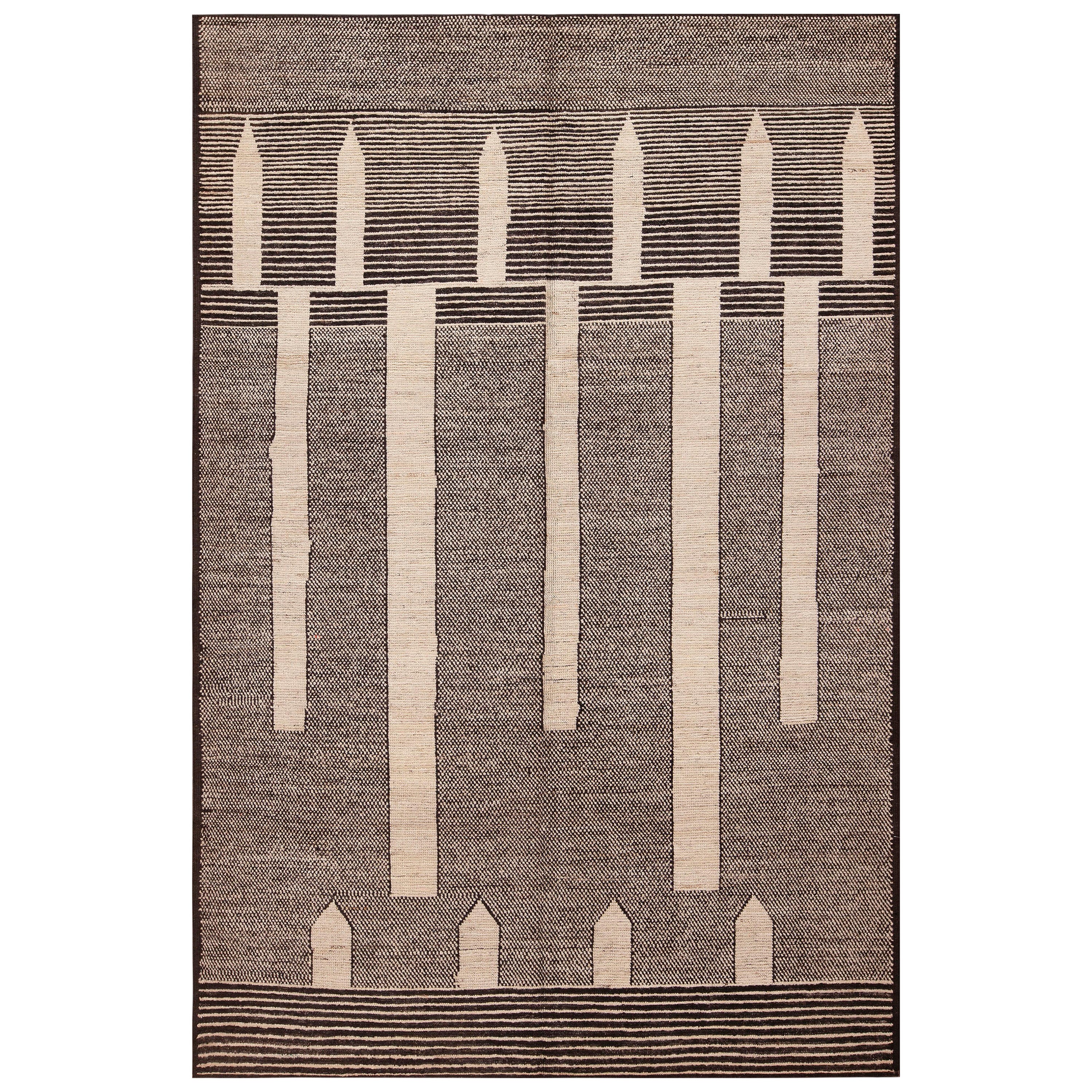 Collection'S Tappeto Tribale Bianco e Nero Moderno Fatto a Mano Area 6'2" x 9'4"