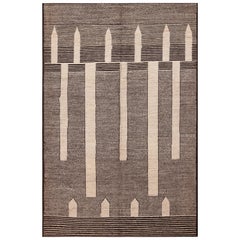 Nazmiyal Collection Alfombra moderna tribal blanca y negra hecha a mano Area 6'2" x 9'4