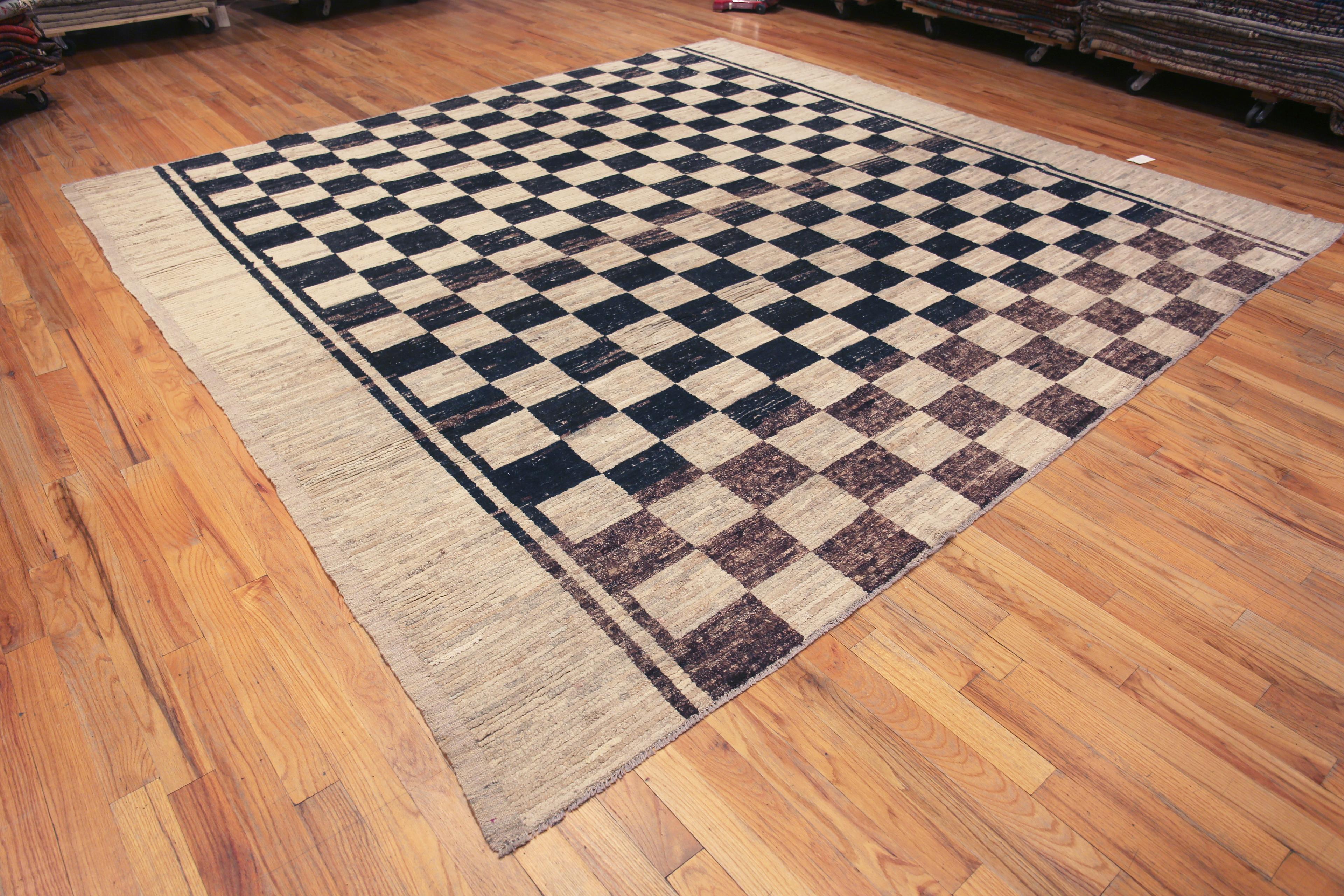 Captivating Square Shape Room Size Tribal Geometric Checkerboard Pattern Modern Area Rug, Country of Origin: Central Asia, Circa Date: Modern Rug 