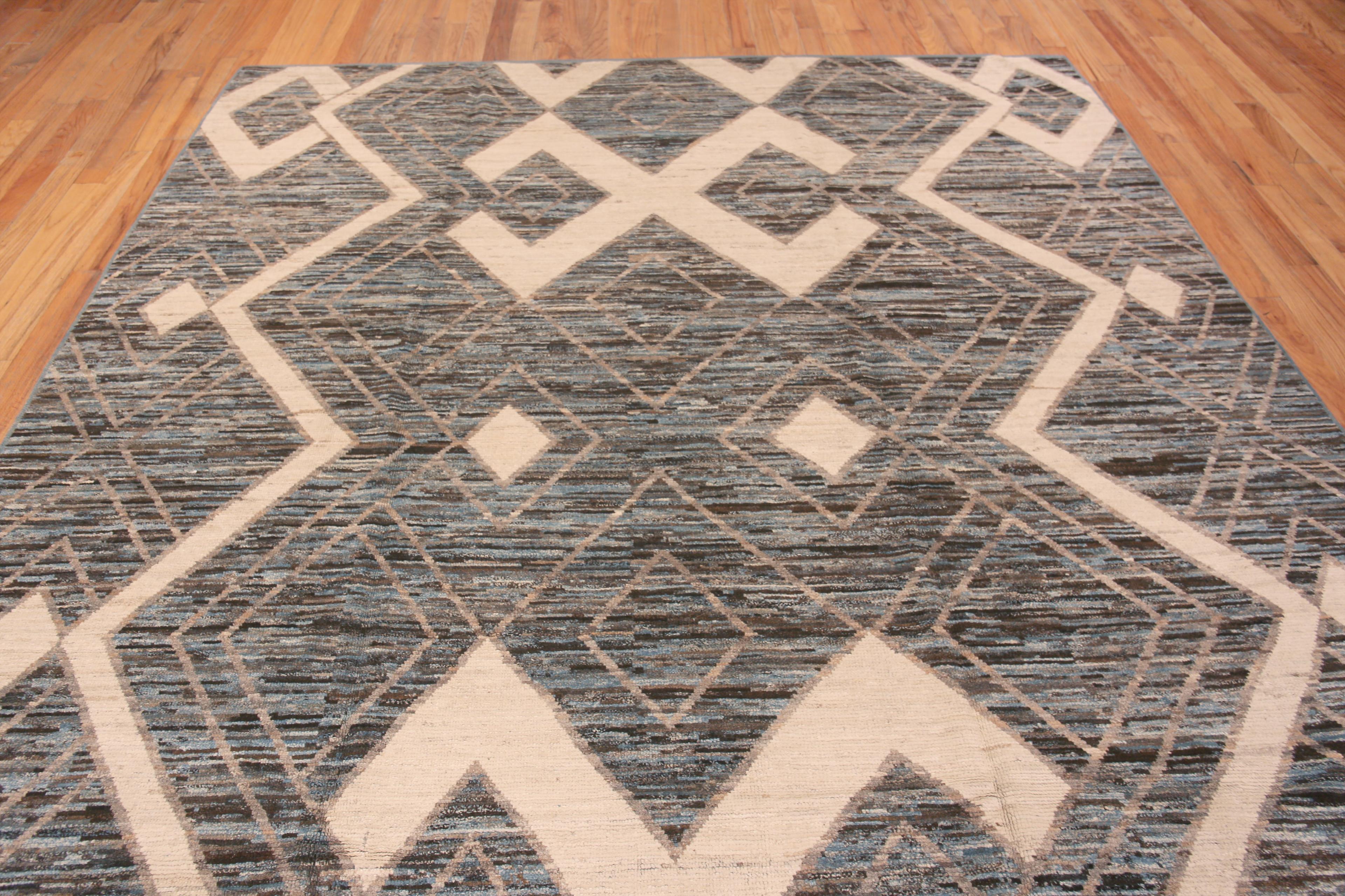 A Captivating Artistic Tribal Geometric Design Grounding Earthy Color Room Size Modern Contemporary Area Rug, Country Of Origin: Central Asia, Circa Date: Modern Rug 