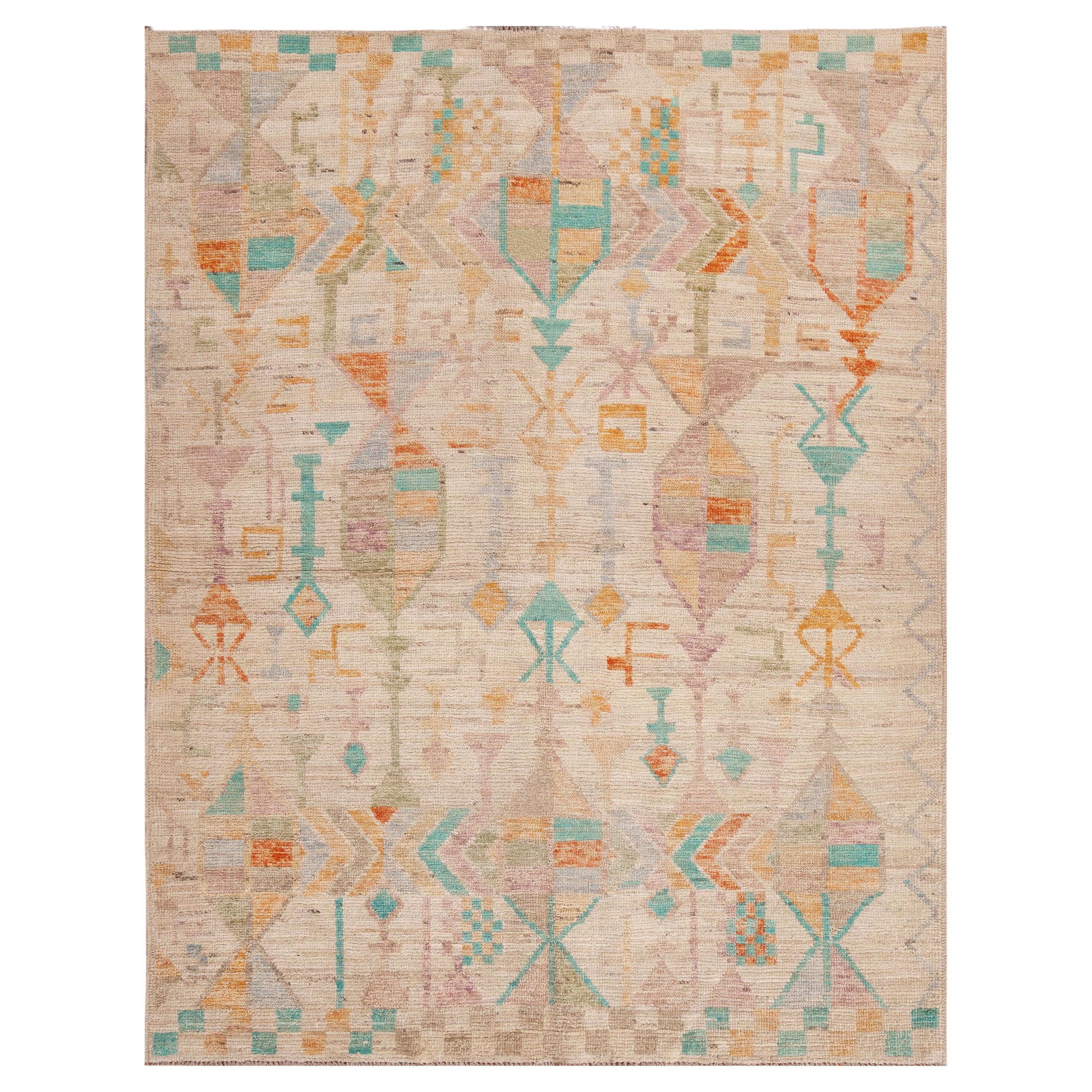 Nazmiyal Kollektion Tribal Geometrischer handgefertigter moderner Teppich 5'1" x 6'4" im Angebot