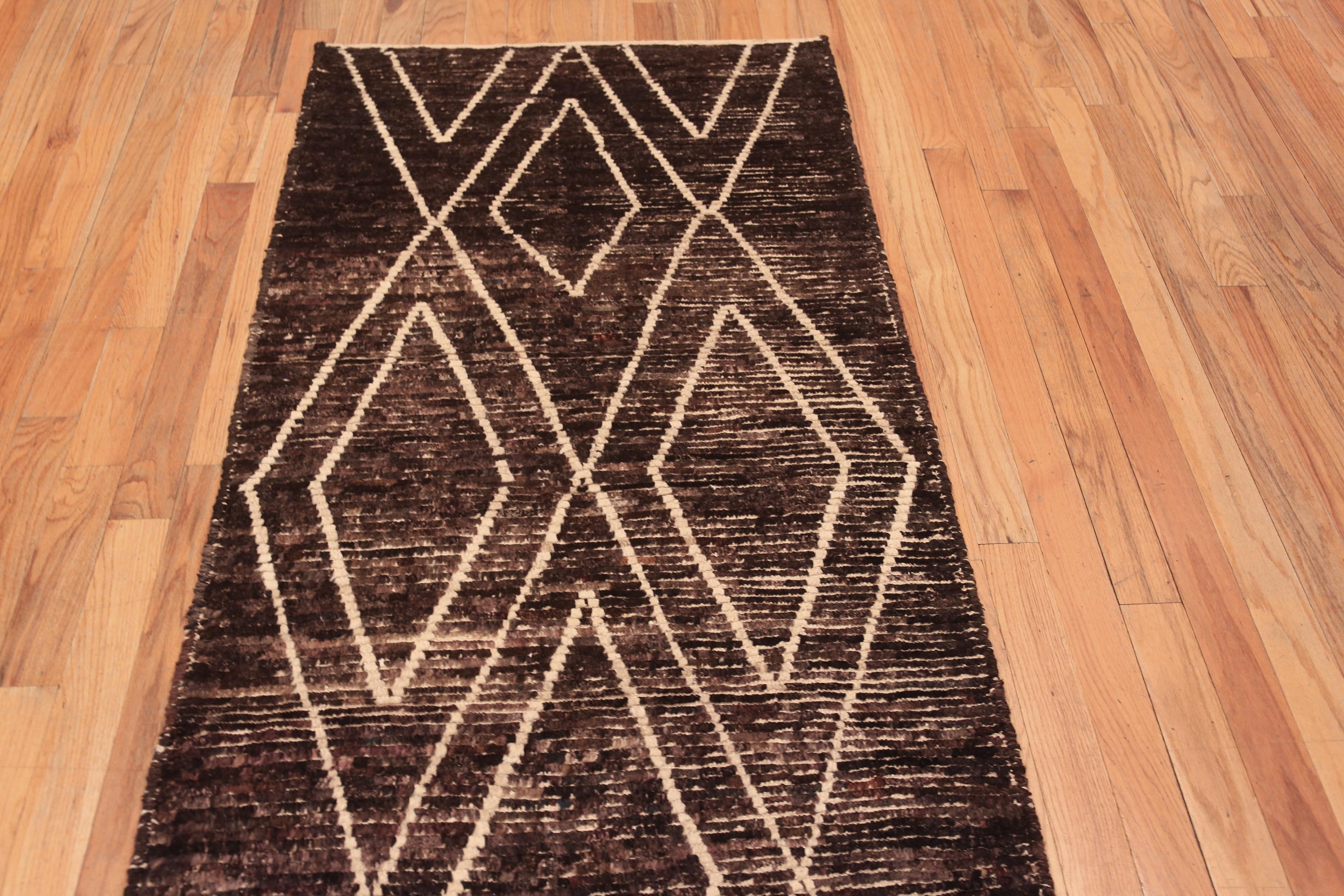 A Jaw Dropping Tribal Geometric Diamond Pattern Modern Bold Brown Color Hallway Runner Rug, Country of Origin: Central Asia, Circa Date: Modern Rug 