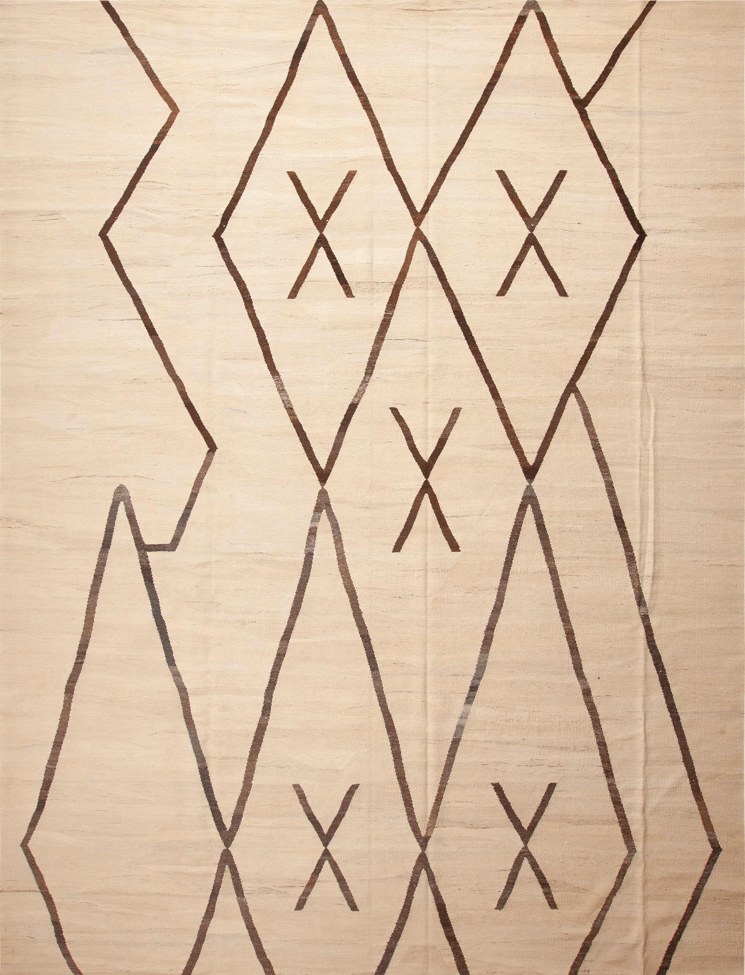 Nazmiyal Kollektion Tribal Geometrischer moderner Flachgewebter Kelim-Teppich 10'7