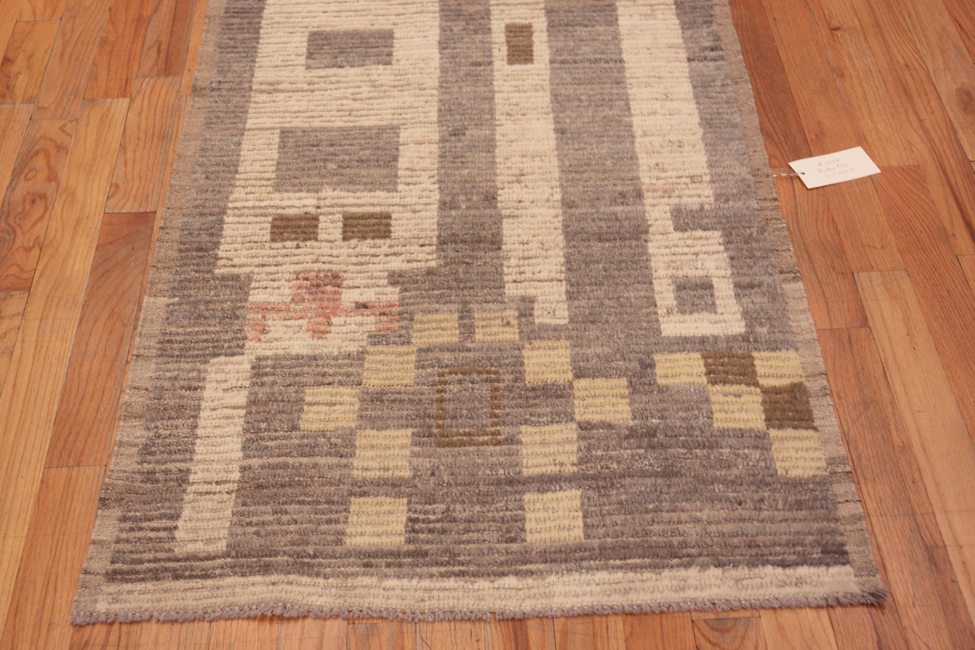 A Beautifully Artistic Tribal Geometric Neutral Color Modern Hallway Runner Rug, Country of Origin: Central Asia, Circa Date: Modern Rug 
