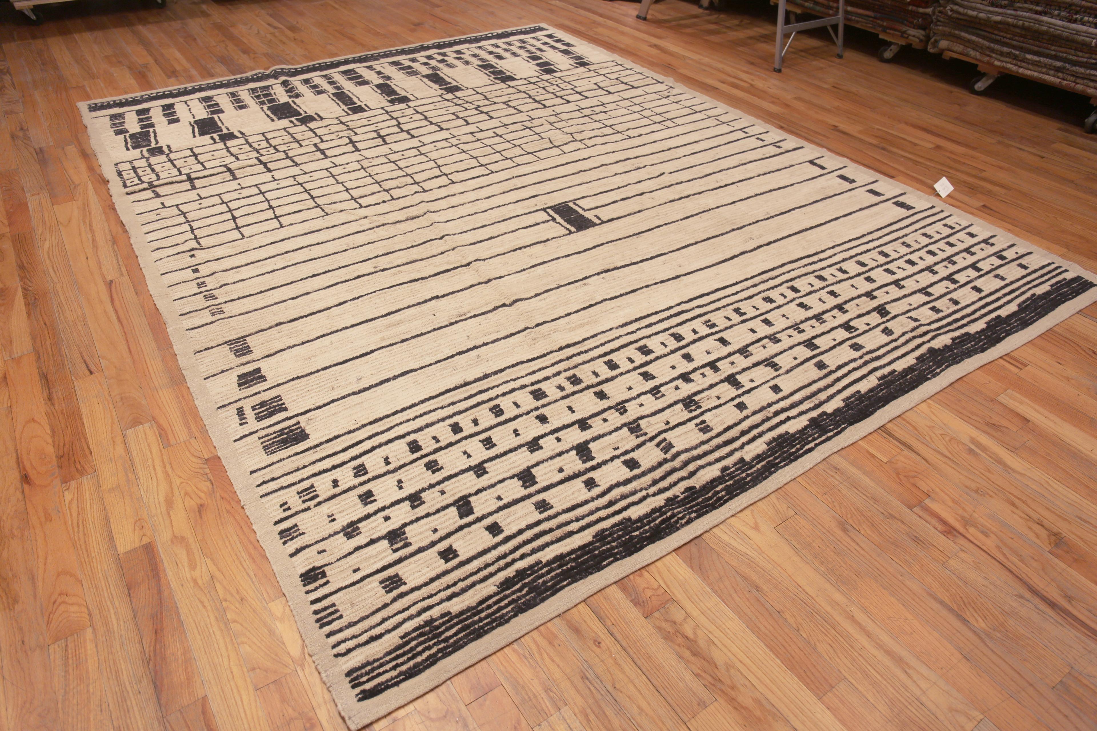 Facinating Primitive Tribal Geometric Ivory Background Modern Room Size Area Rug, Country Of Origin: Central Asia, Circa Date: Modern Rug 