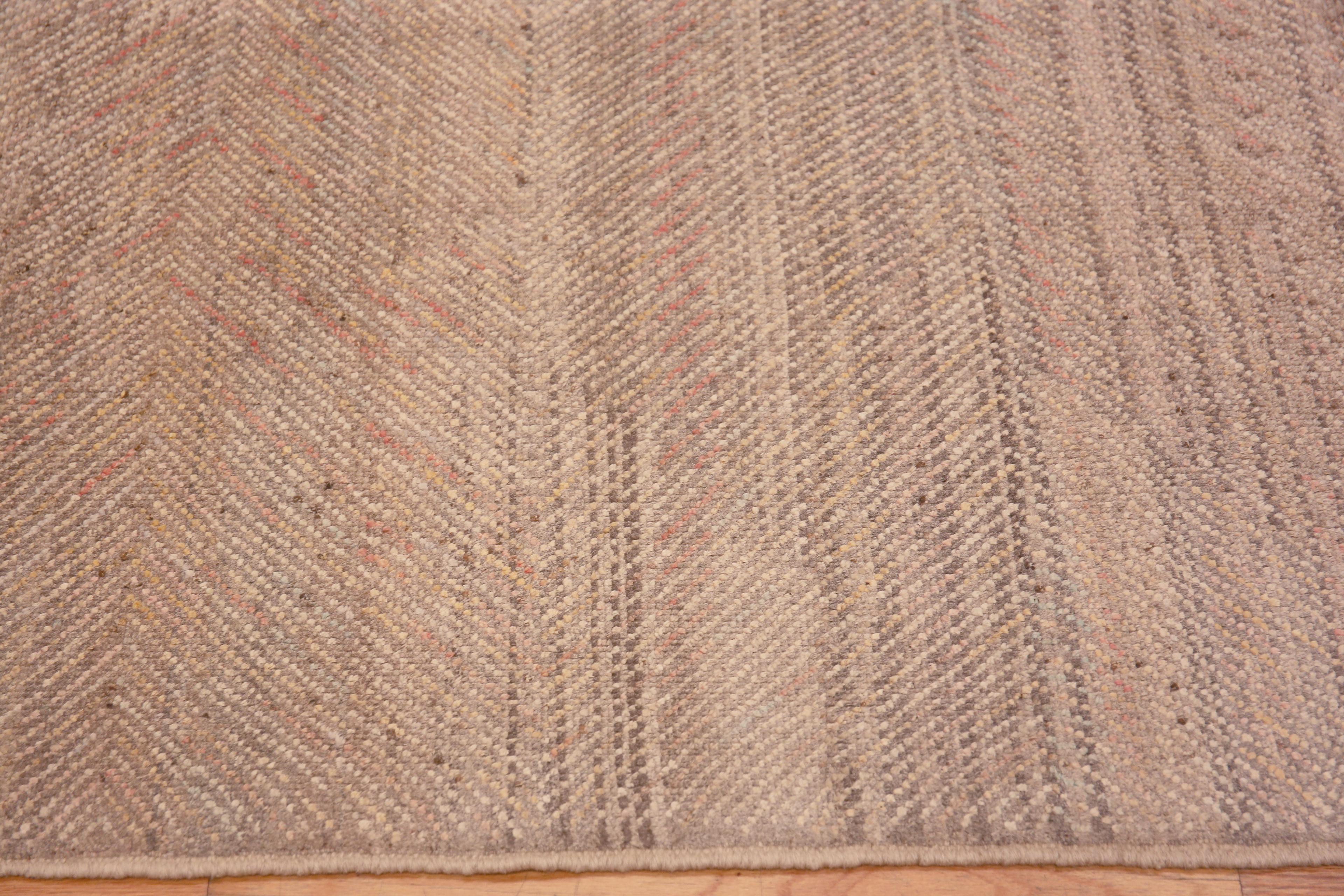 Noué à la main Collection Nazmiyal, tapis de couloir moderne géométrique gris neutre, 2'8