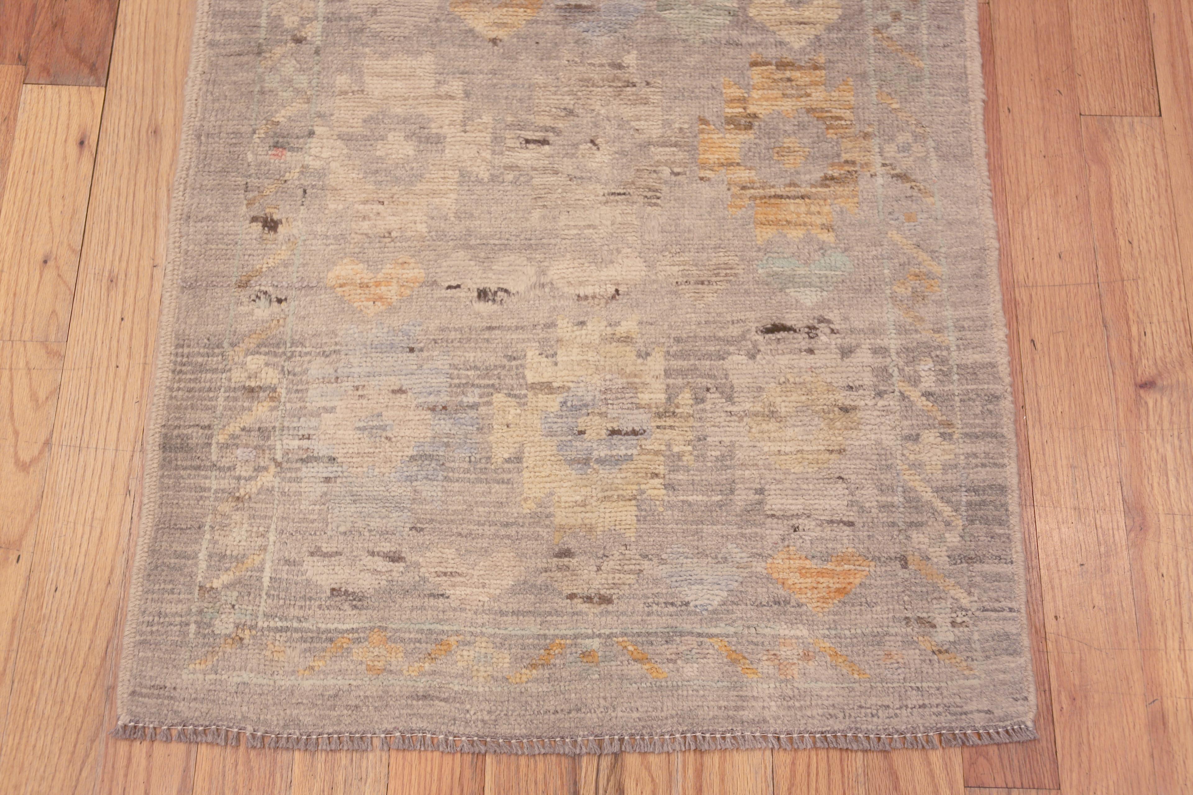 Hand-Knotted Nazmiyal Collection Tribal Geometric Neutral Grey Rustic Runner Rug 2'8