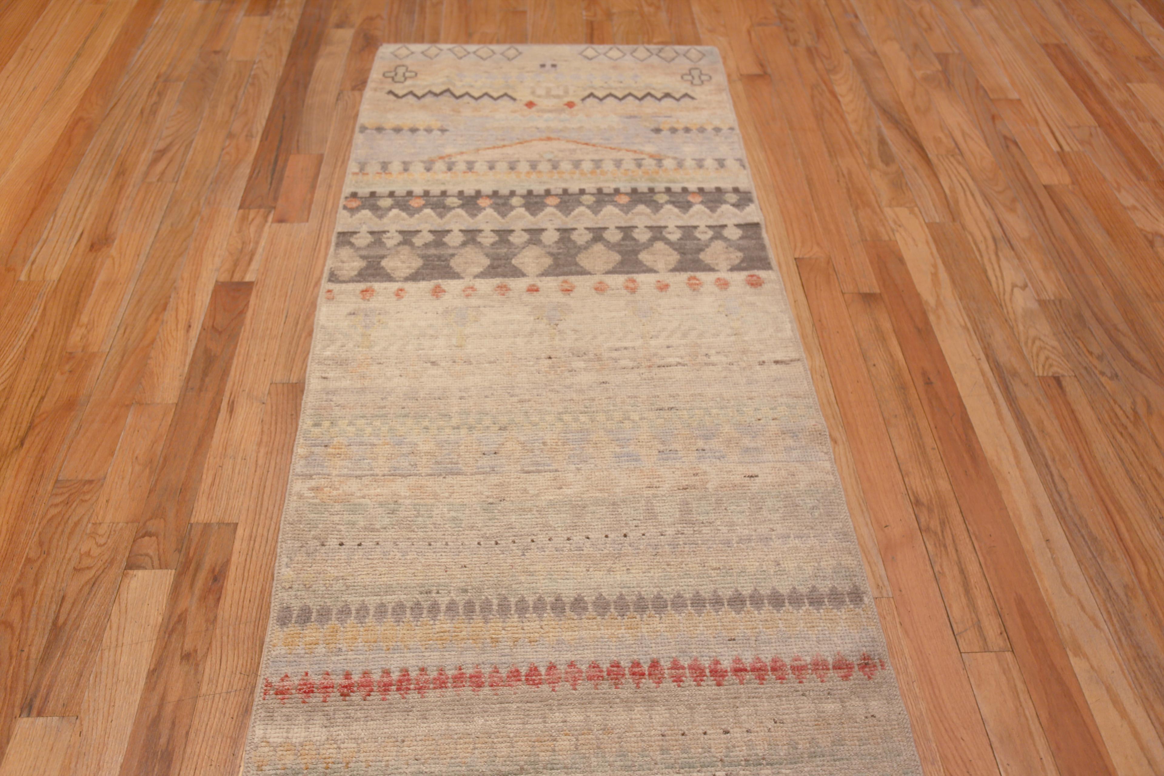 A Truly Magnificent And Artistic Tribal Nomadic Geometric Design Modern Hallway Runner Rug, Country of Origin: Central Asia, Circa Date: Modern Rug 