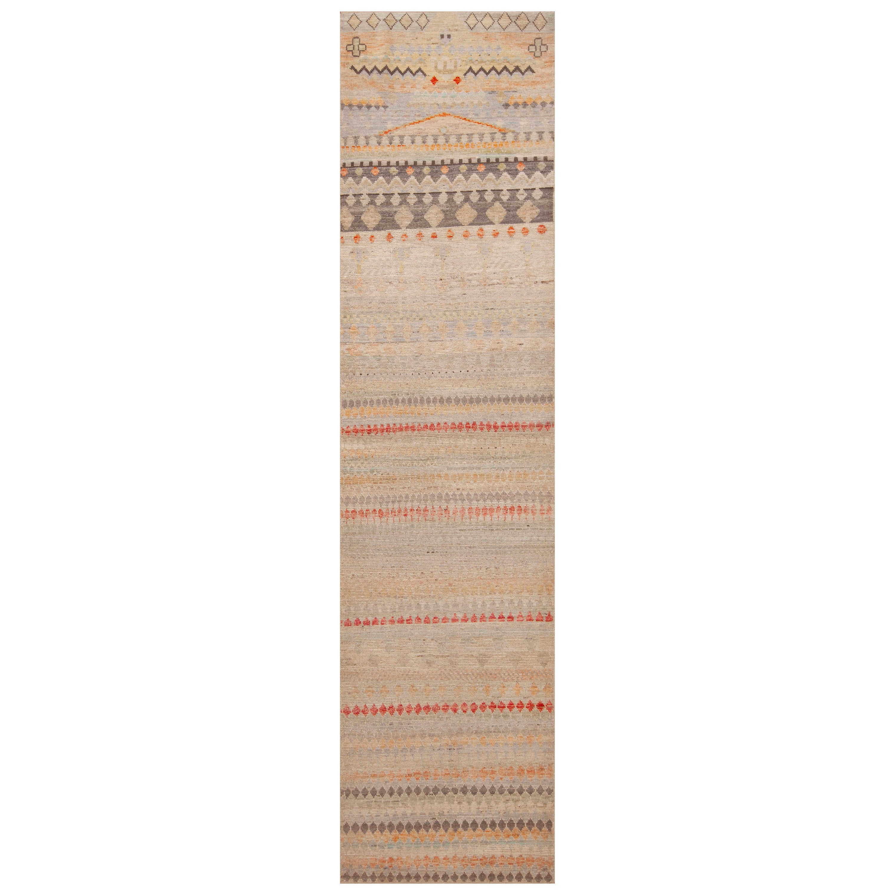 Nazmiyal Kollektion Stammeskunst Geometrischer Nomadic Moderner Läufer 3'2" x 13' im Angebot