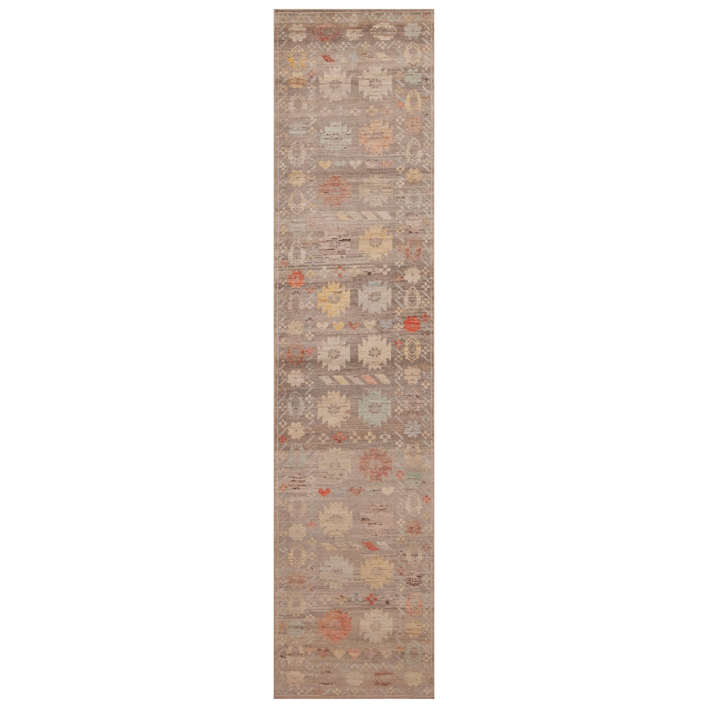 Collection Nazmiyal Tappeto Tribale Geometrico Rustico Moderno Runner Abrash 3' x 13' in vendita