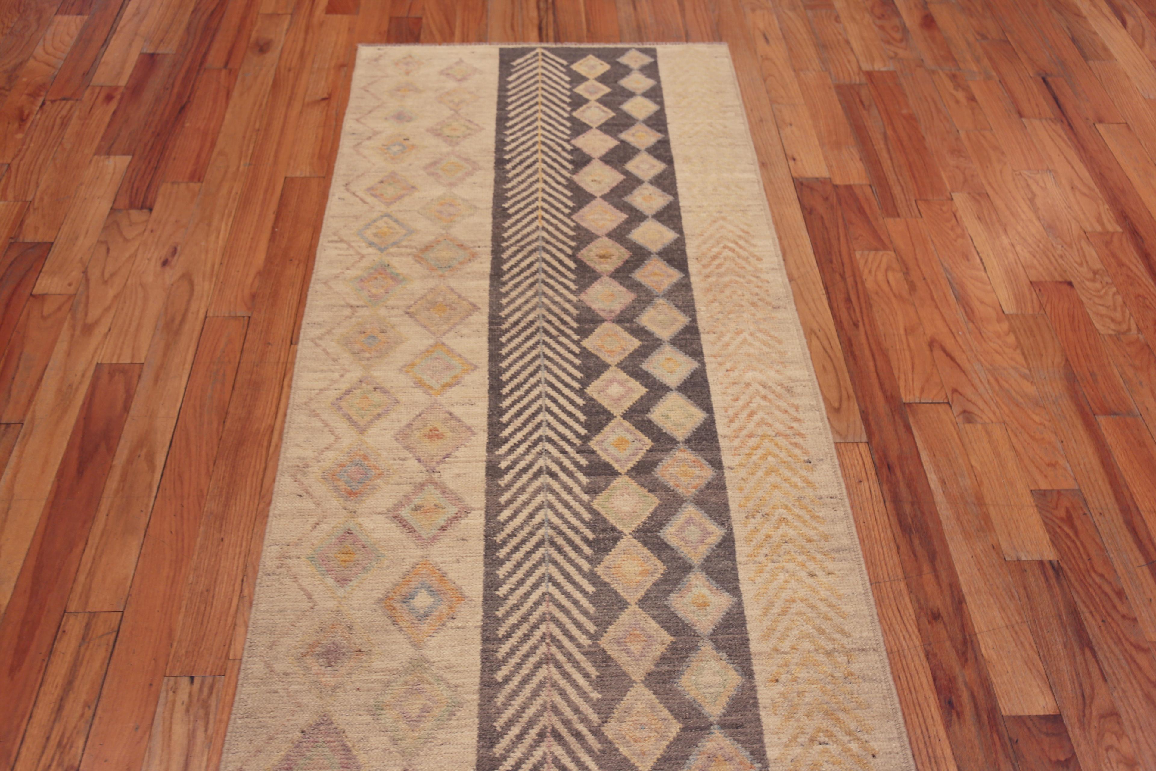 A Magnificently Artistic Tribal Geometric Design Modern Contemporary Hallway Runner Rug, Country Of Origin: Central Asia, Circa Date: Modern Rug 