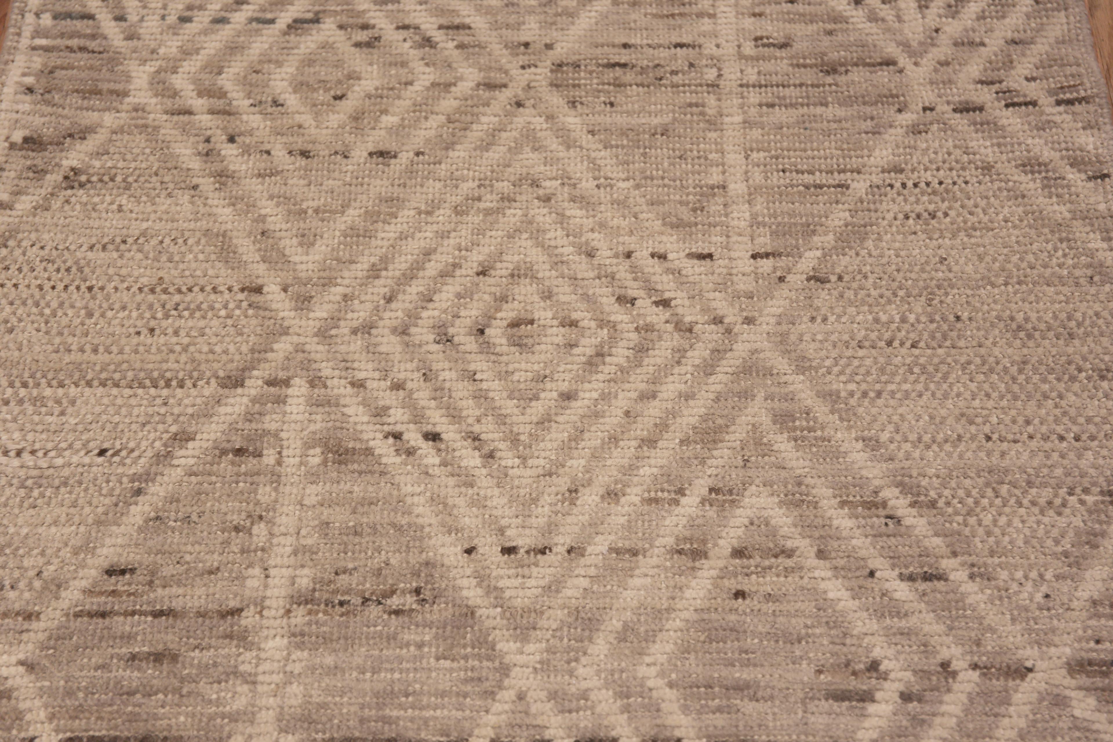 Decorative Earthy Tribal Geometric Modern Moroccan Berber Design Hallway Runner Rug, Country of origin: Central Asia, Circa date: Modern Rugs 