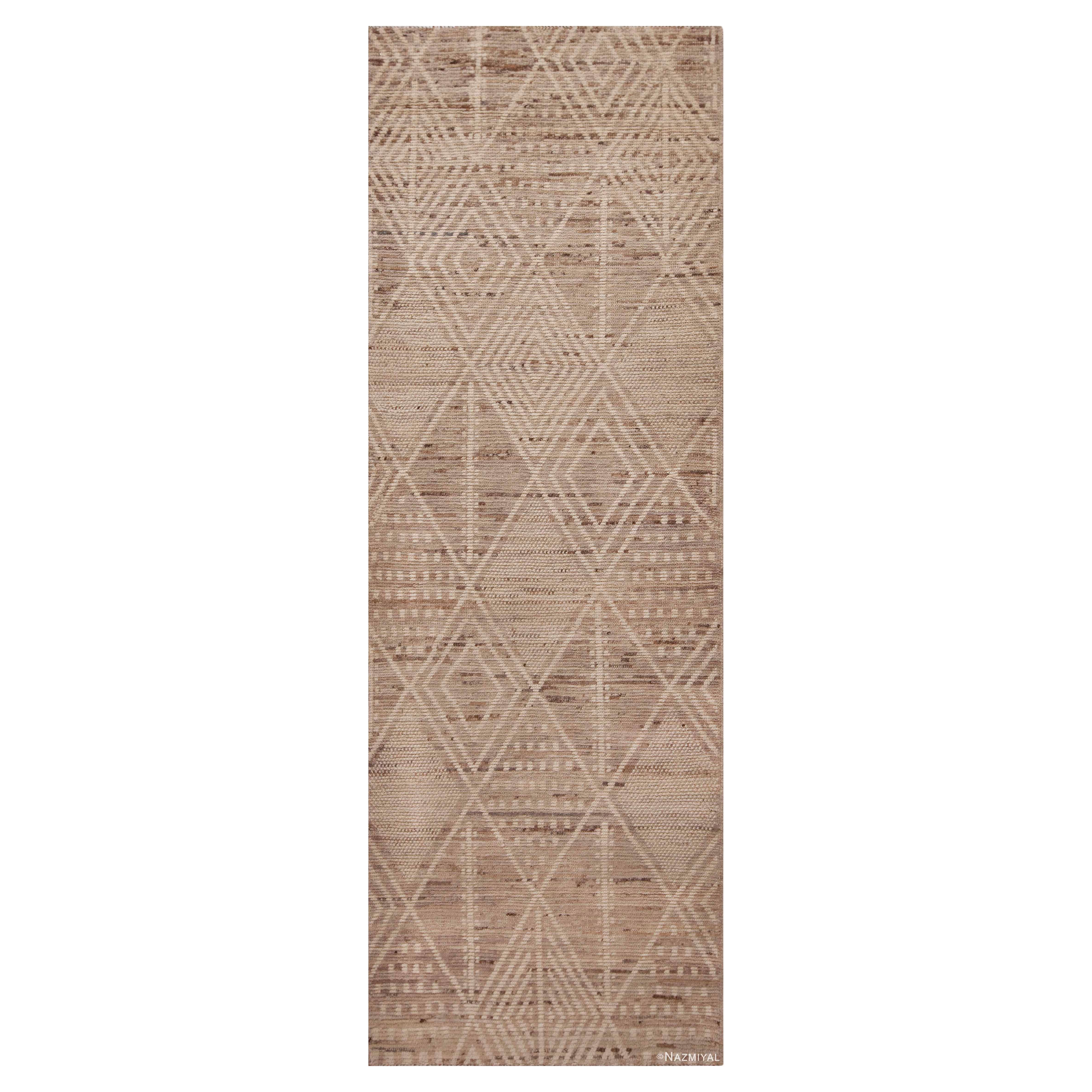 Nazmiyal Collection Tribal Modern Moroccan Berber Design Runner Rug 3'6" x 10'6 For Sale