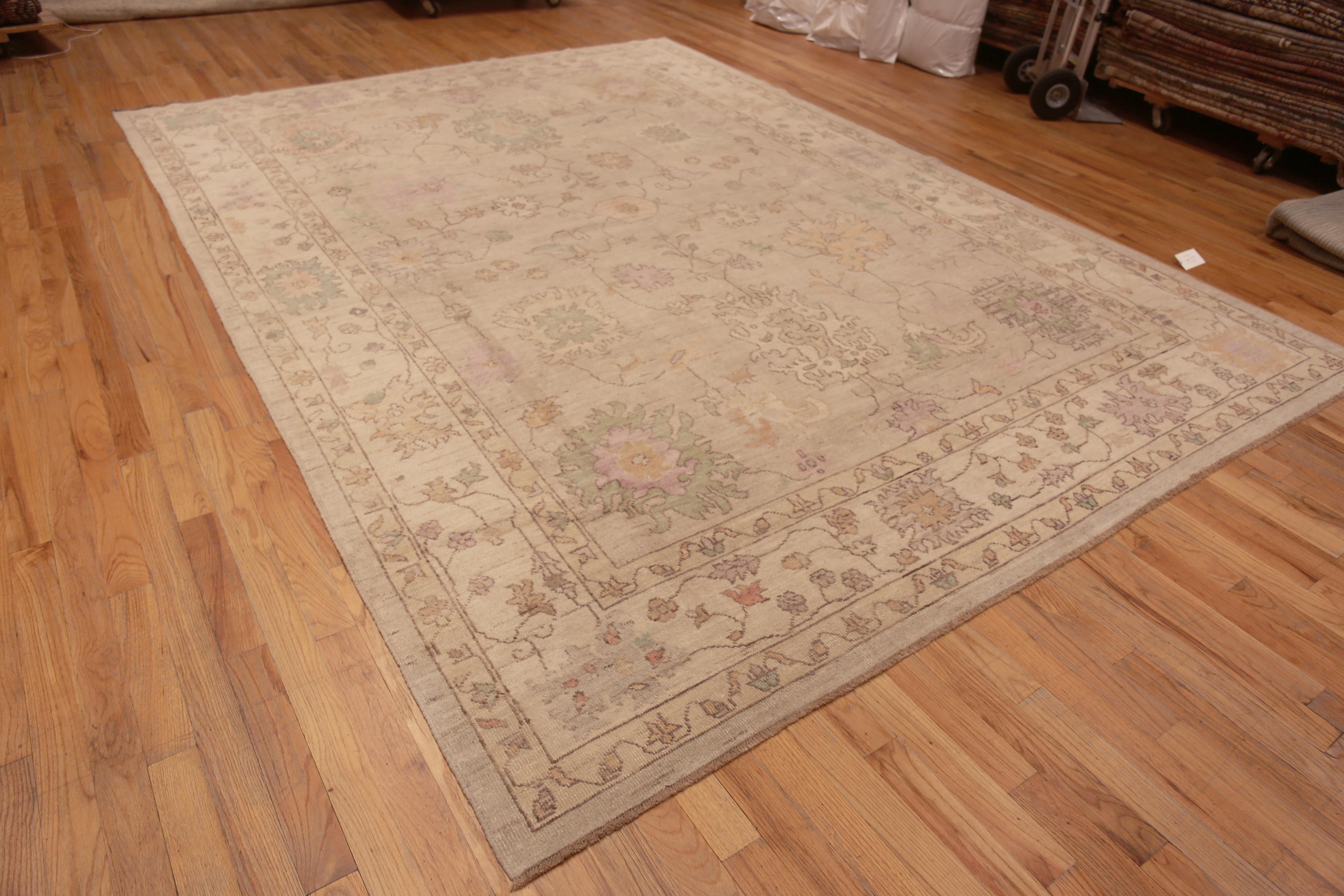Decorative Neutral Tribal Floral Modern Turkish Oushak Design Area Rug, Country of origin: Central Asia, Circa date: Modern Rugs 