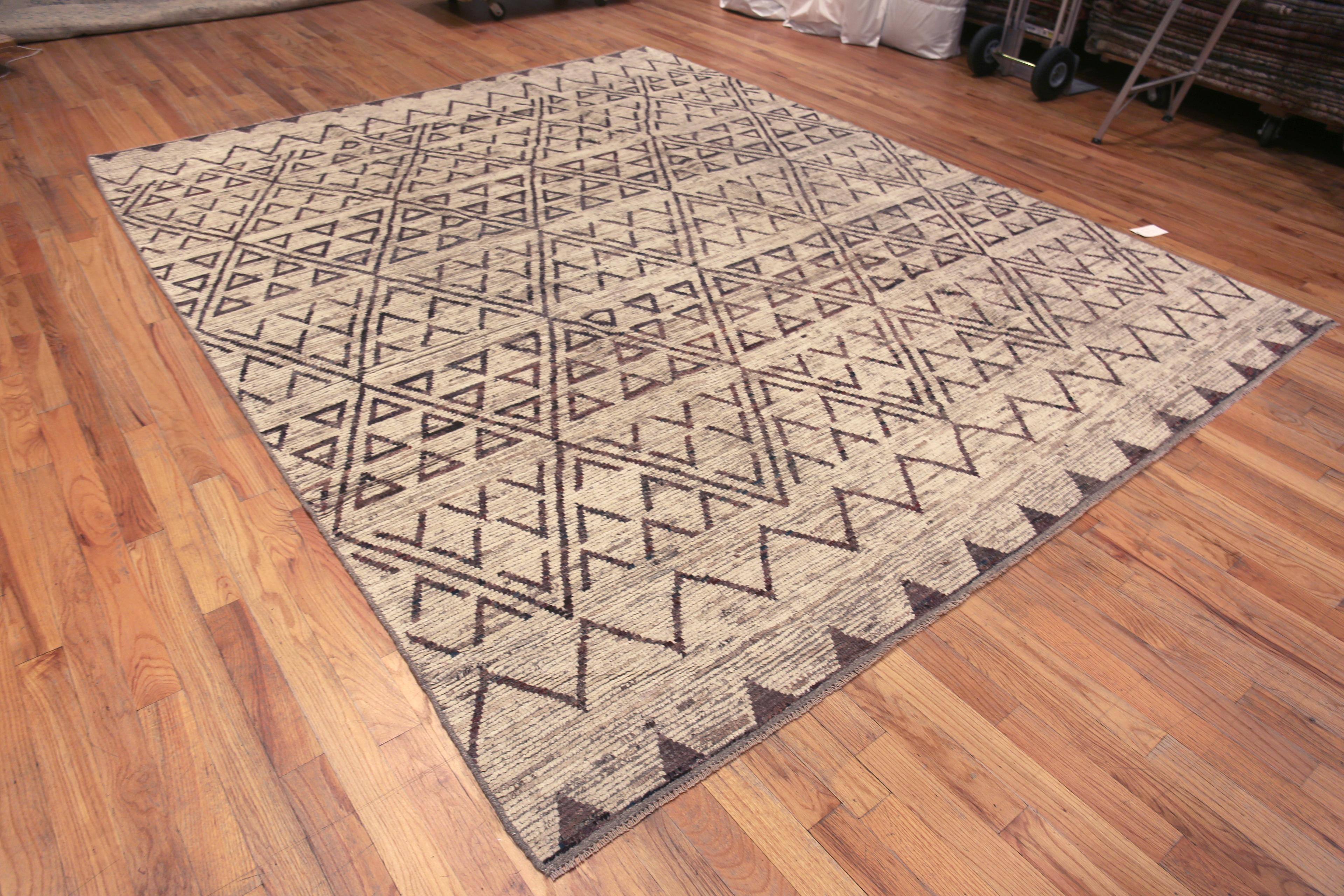 Contemporary Cream Earthy Brown Tribal Nomadic Geometric Design Modern Area Rug, Country of origin: Central Asia, Circa date: Modern Rugs