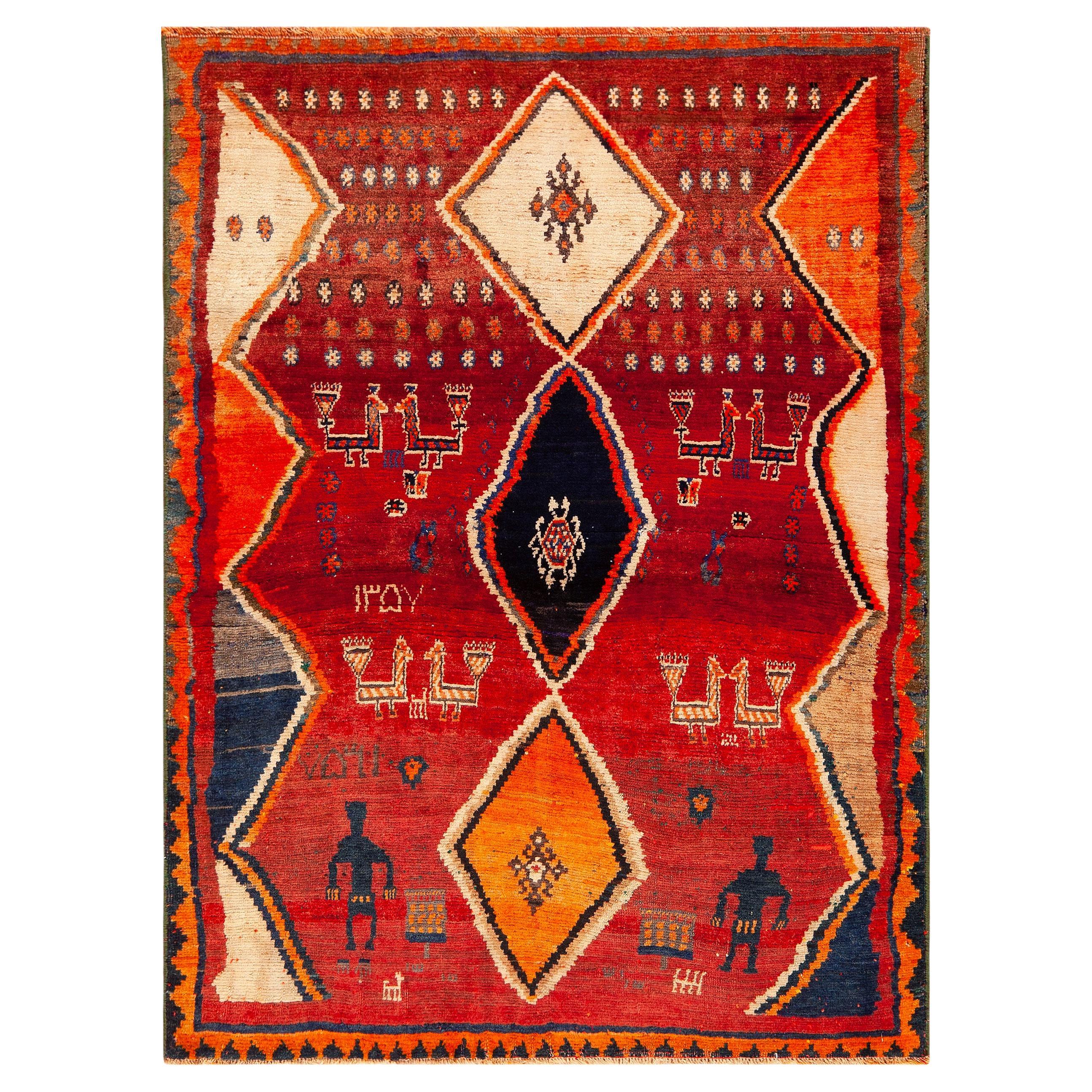 Nazmiyal Collection Tribal Vintage Persian Gabbeh Rug 4 ft x 5 ft 1 in