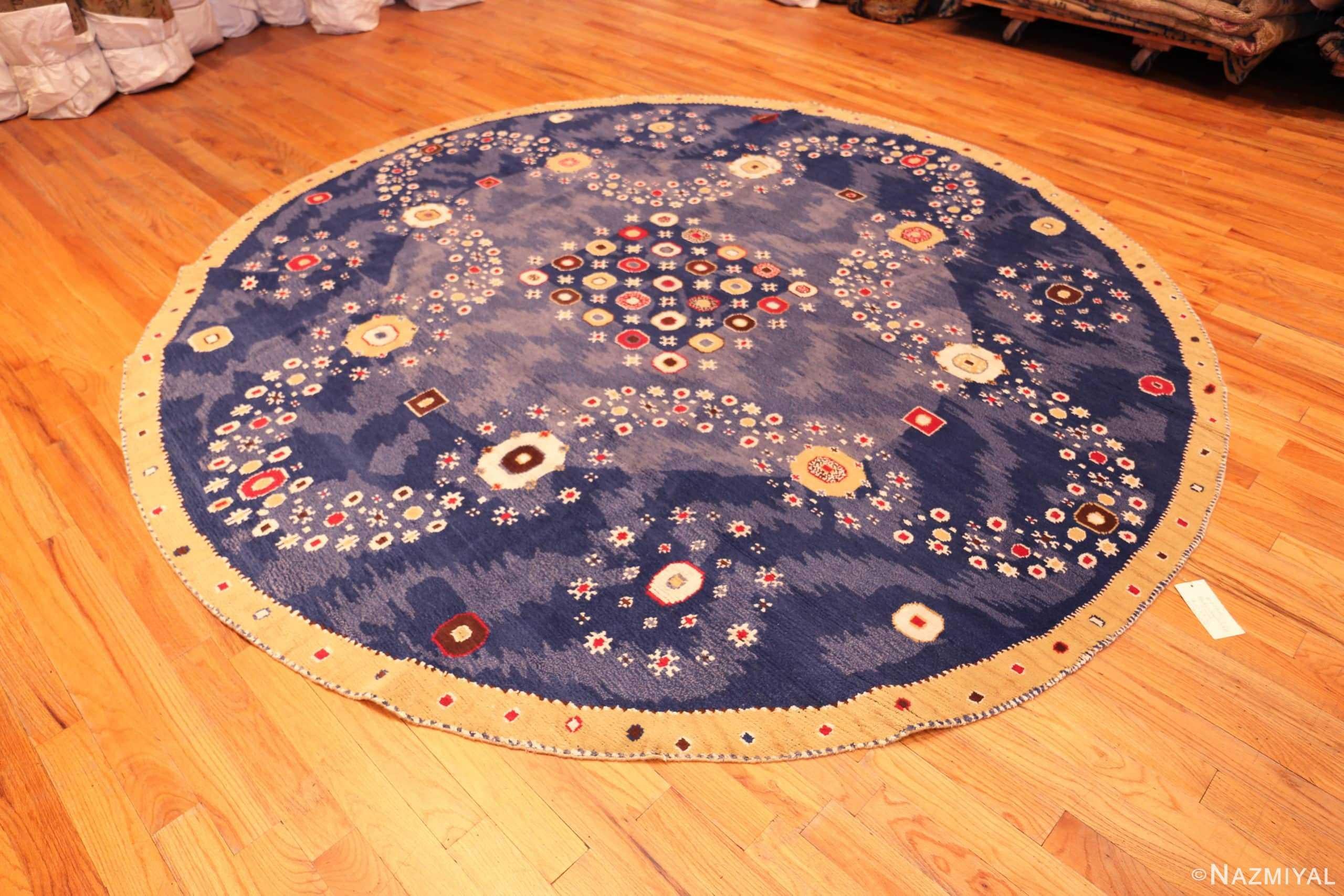 Hand-Woven Nazmiyal Collection Vibrant Modern Swedish Inspired Round Blue Rug 9'10