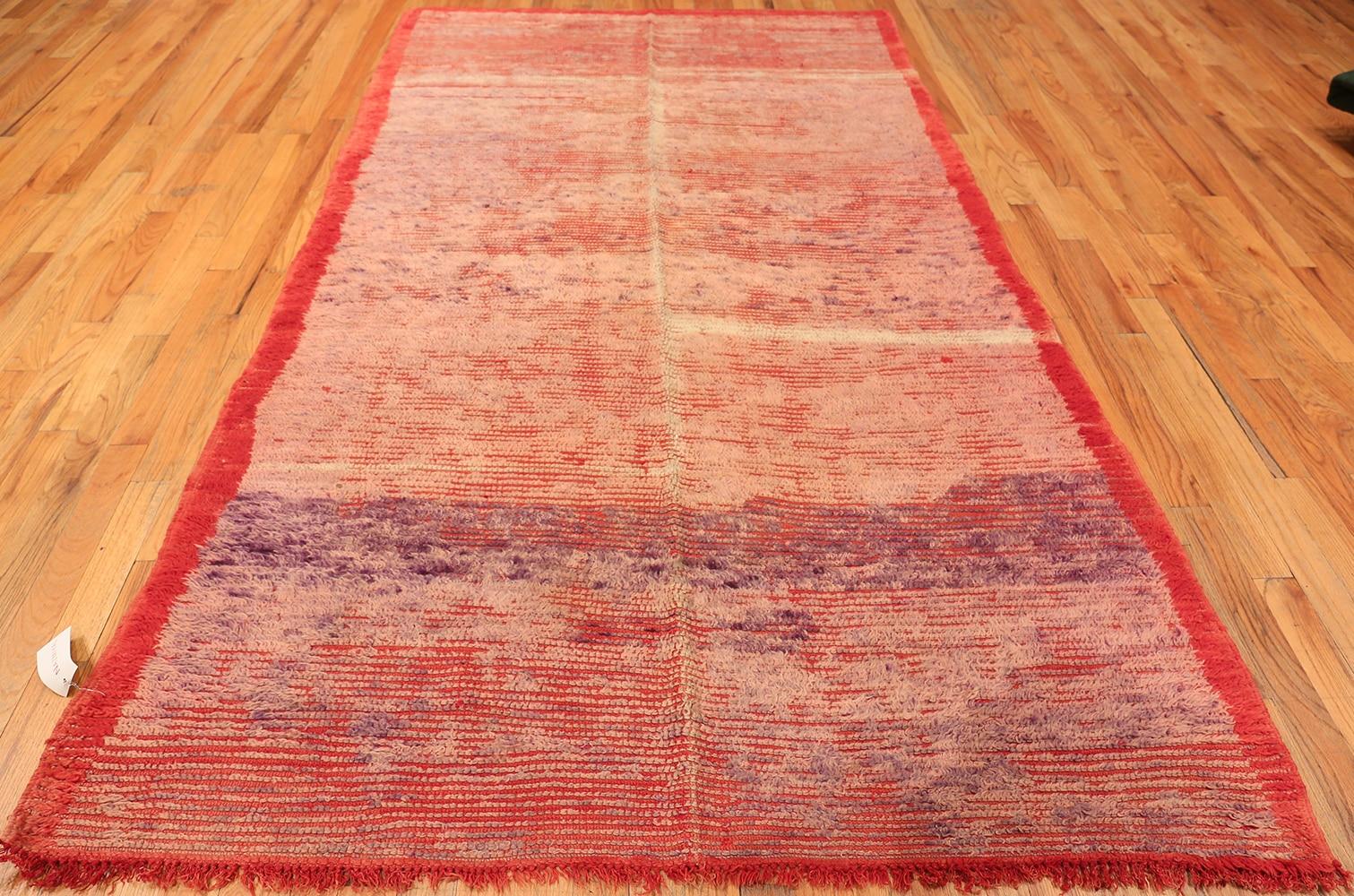 Beautiful Double Sided Vintage Moroccan Red Rug, Country of Origin: Morocco, Circa Date: Mid 20th Century – This striking red rug is vibrant and looks like it could have easily have been created by contemporary artists. However, this rug has