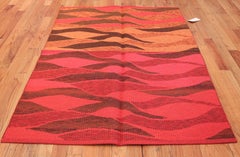 Vintage Mid Century Modern Double-Sided Swedish Kilim Carpet 5 ft x 6 ft