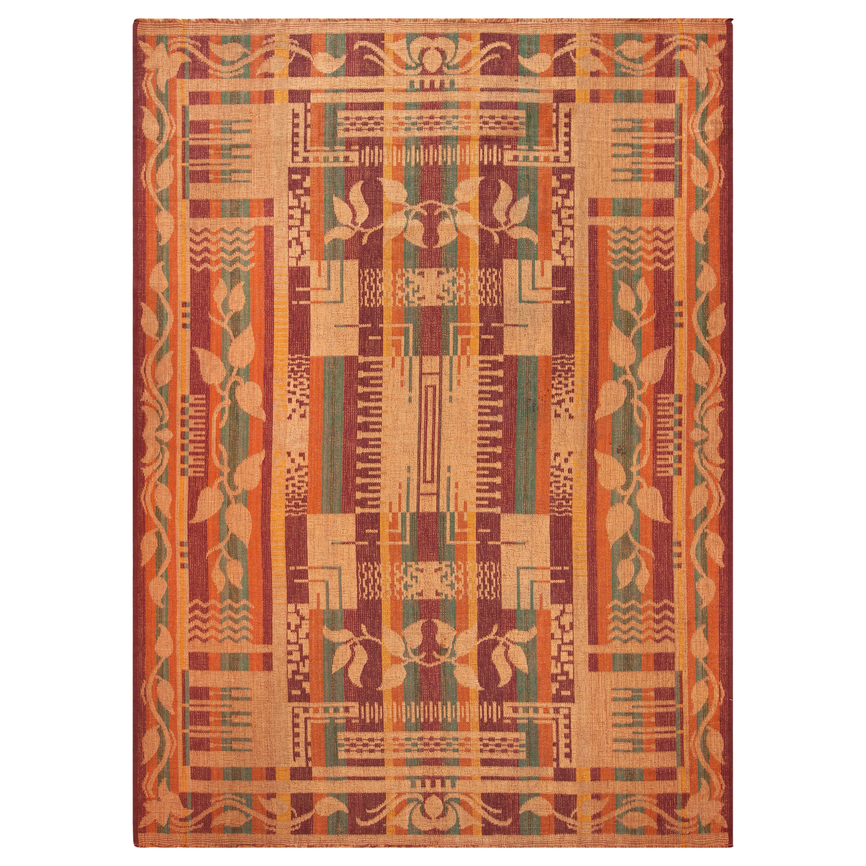 Nazmiyal Collection Alfombra europea vintage Art Decó Kilim de 9'4" x 12'6 en venta