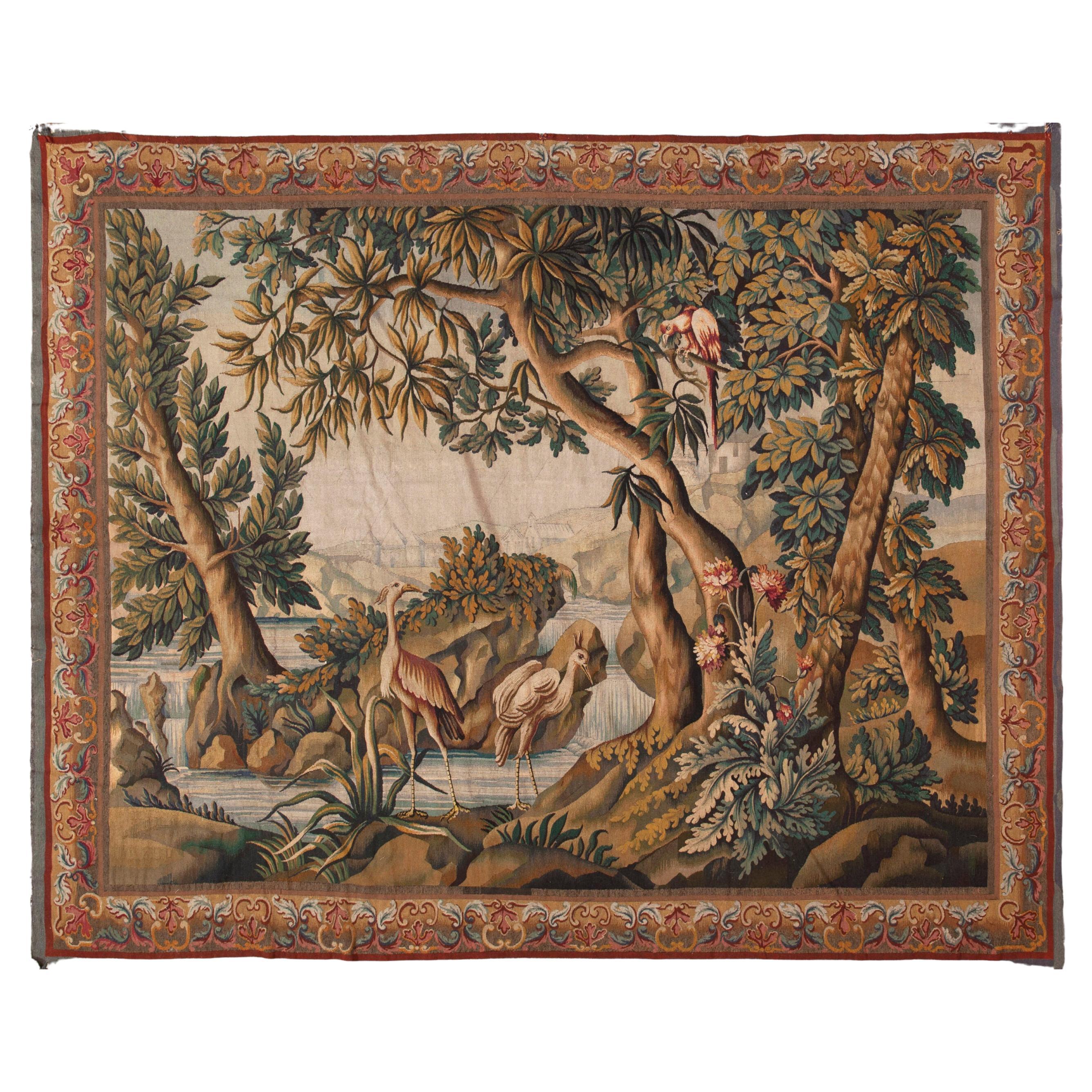 Nazmiyal Collection Vintage French Tapestry 8 ft 10 in x 10 ft 10 in