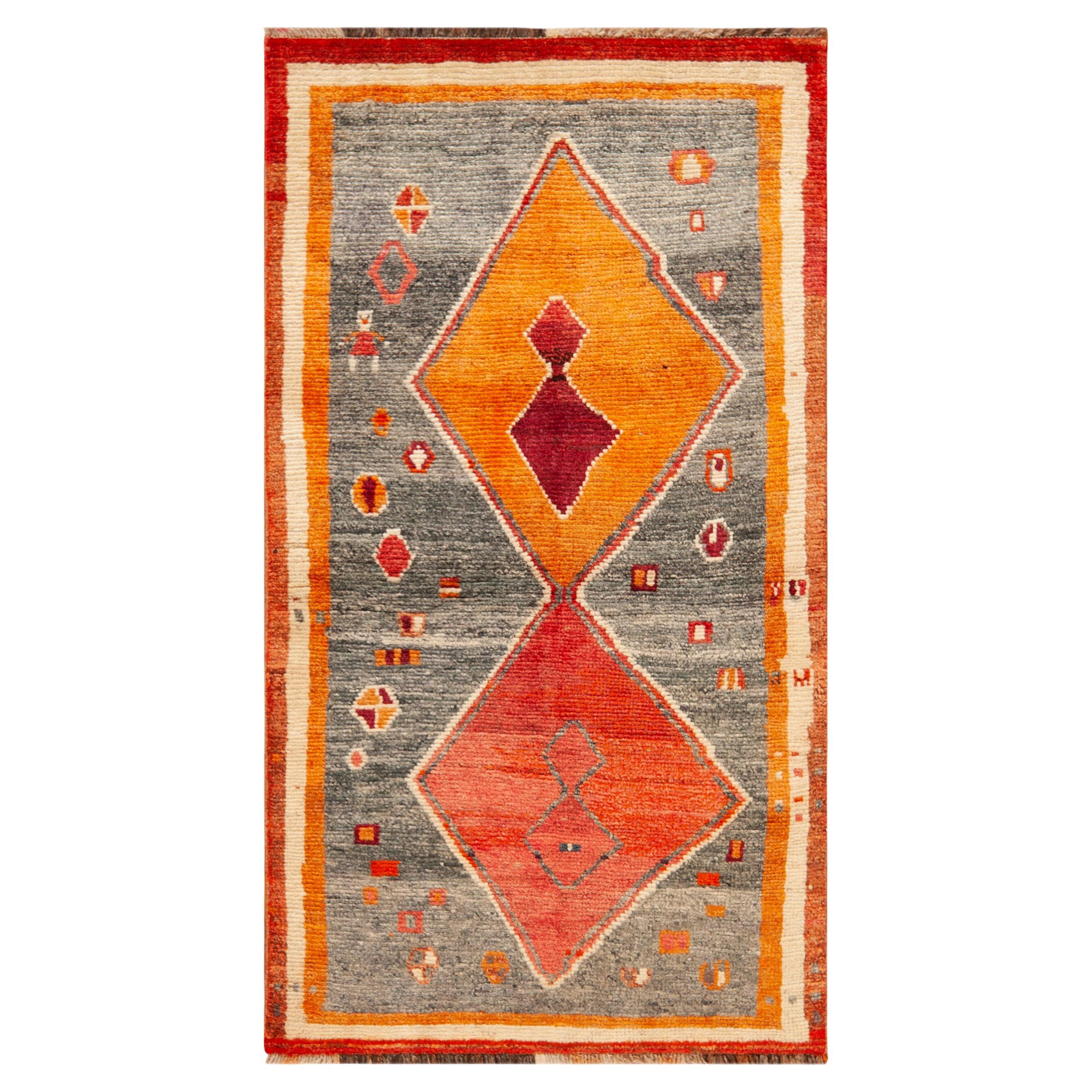 Nazmiyal Collection Vintage Gabbeh Rug Geometry and Desert Sunset 3' x 5' 5" For Sale