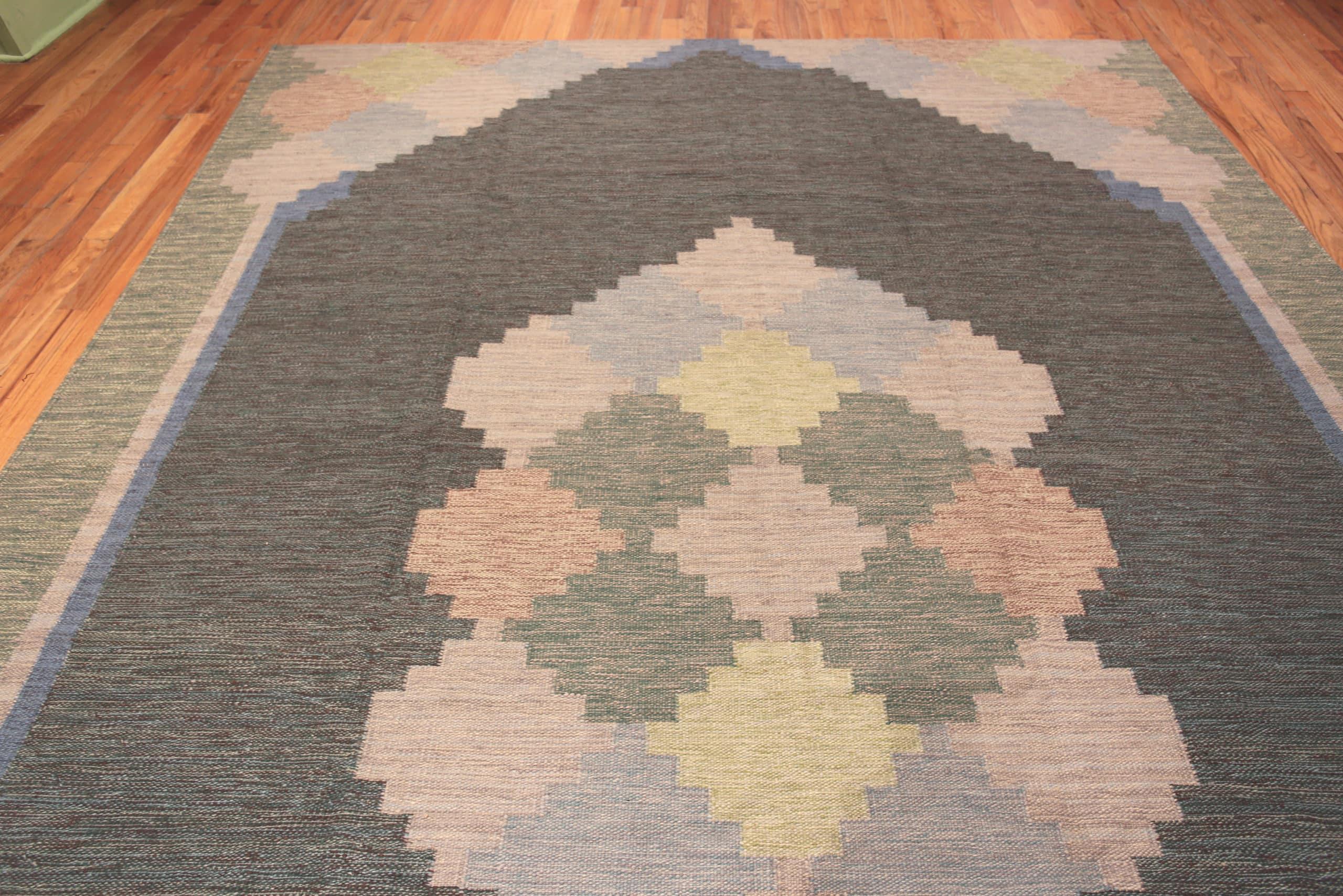 Bellissimo Rug & Kilim svedese di ispirazione geometrica vintage, Paese d'origine: Pakistan, Data di produzione: Moderna