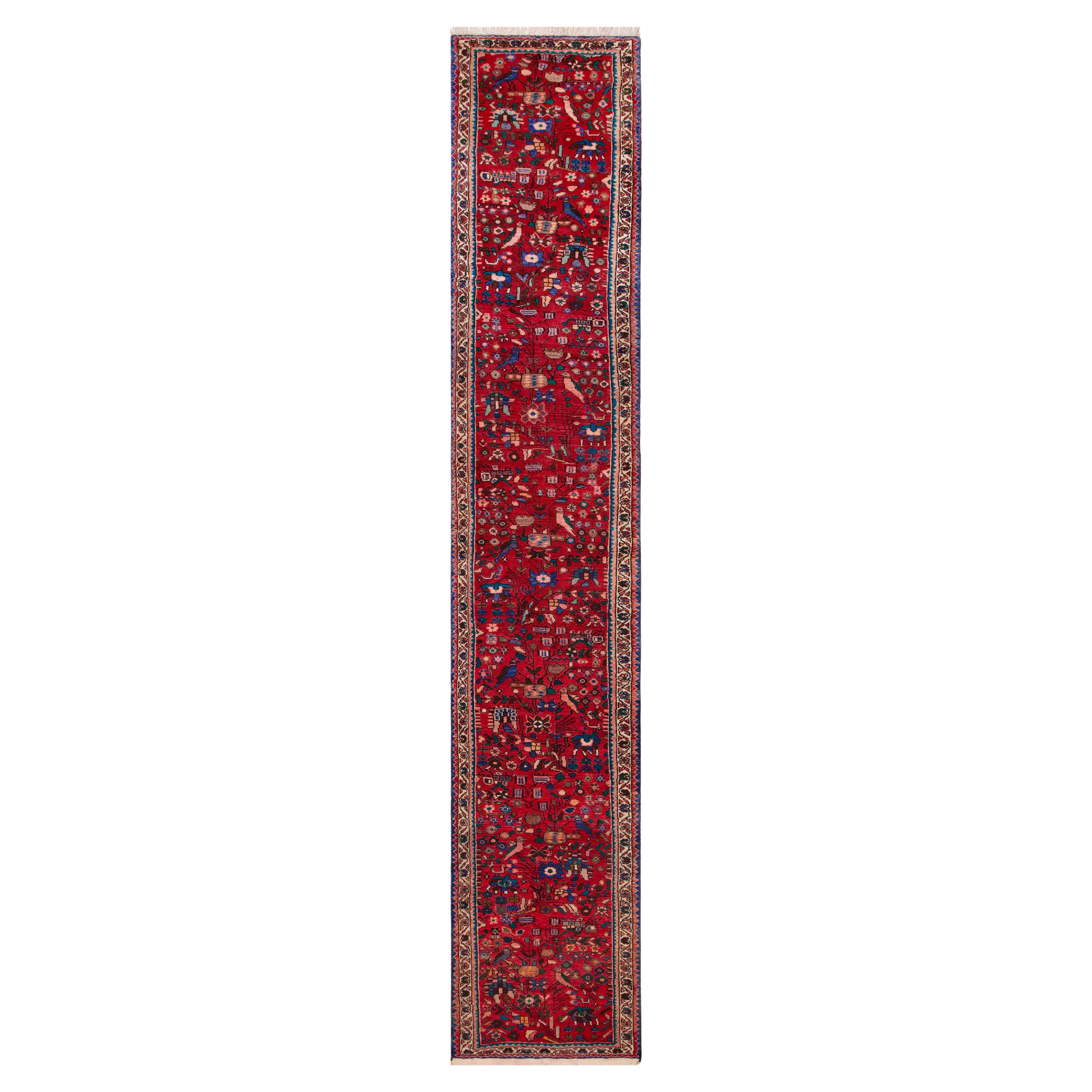 Nazmiyal Collection Vintage Persian Bird Design Hamadan Runner 2'4" x 13'