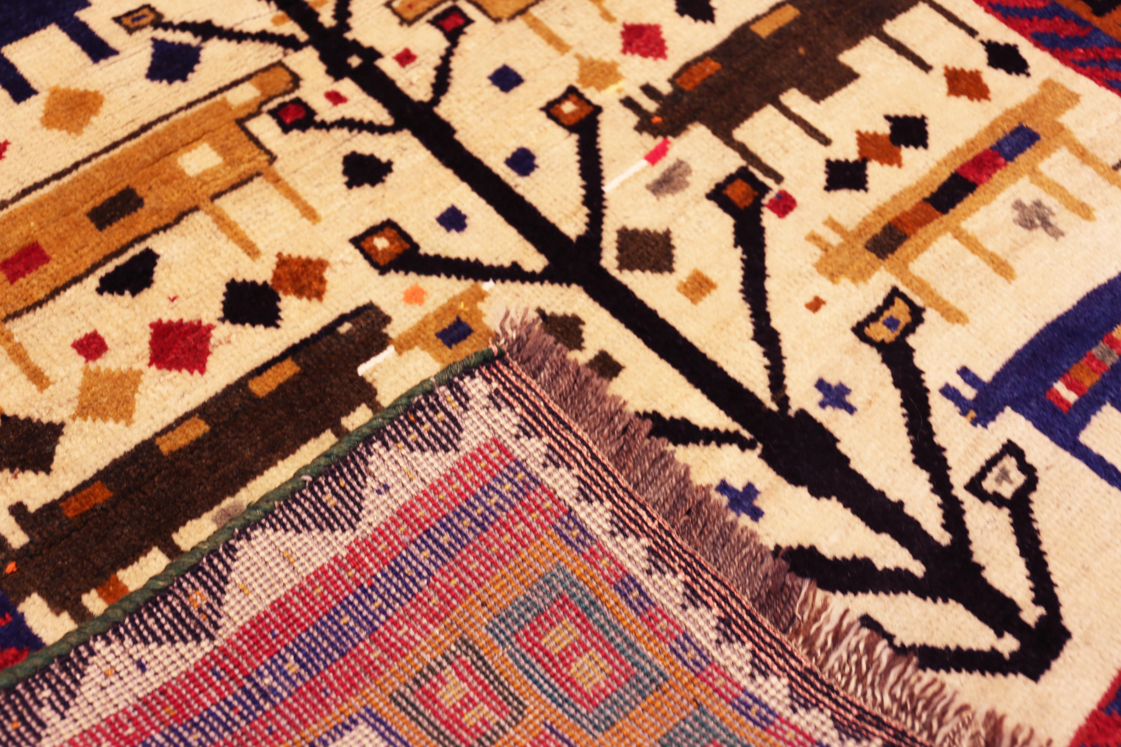 Nazmiyal Collection Vintage Persian Gabbeh Rug Animal Motifs 4' 5