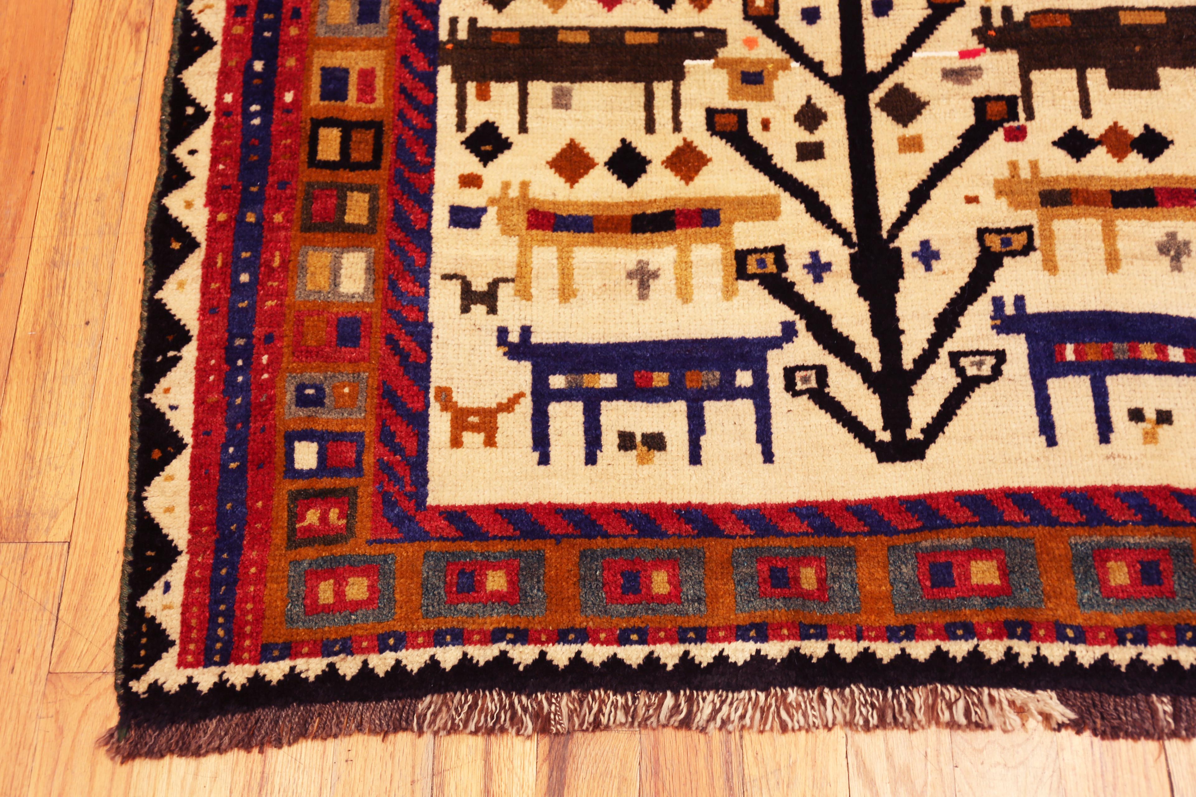 Nazmiyal Collection Vintage Persian Gabbeh Rug Animal Motifs 4' 5