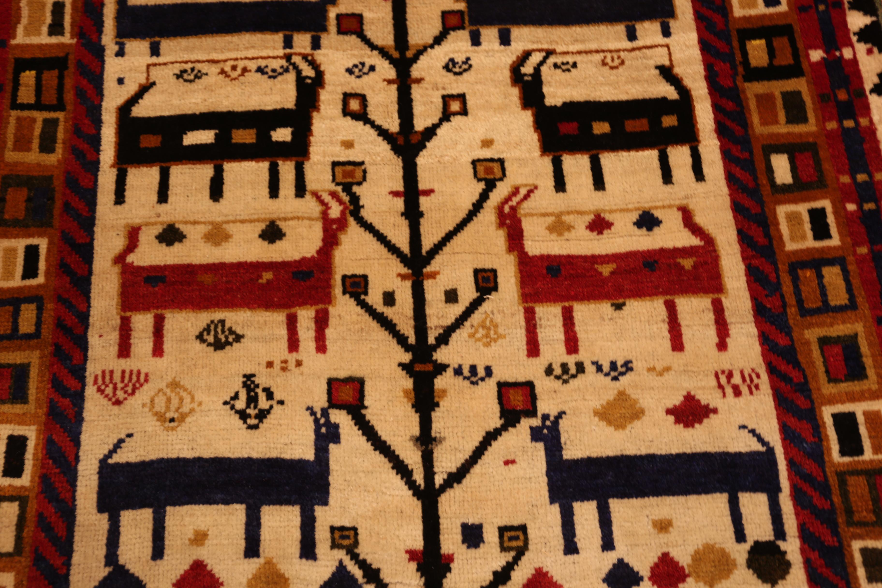 Nazmiyal Collection Vintage Persian Gabbeh Rug Animal Motifs 4' 5