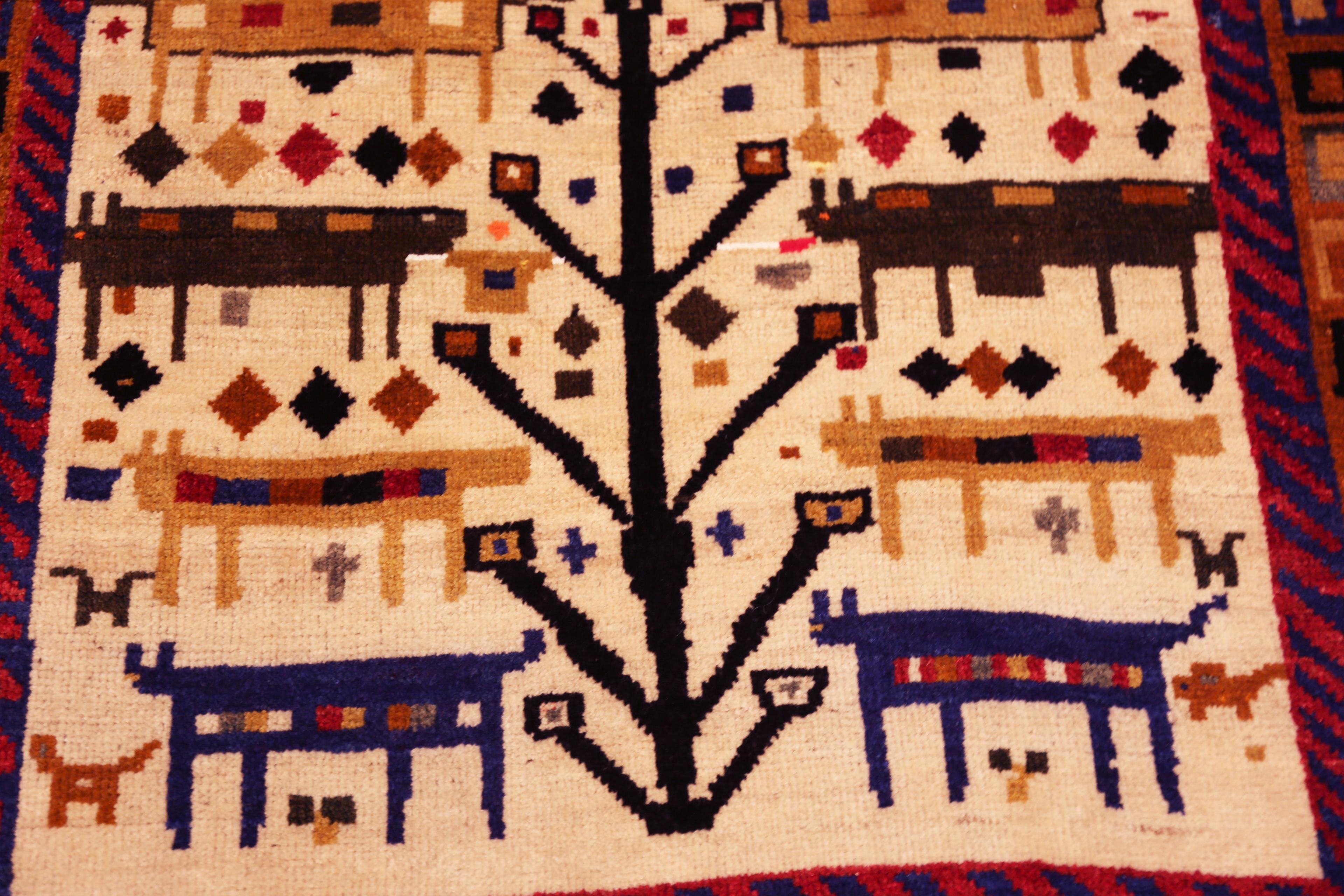 Nazmiyal Collection Vintage Persian Gabbeh Rug Animal Motifs 4' 5