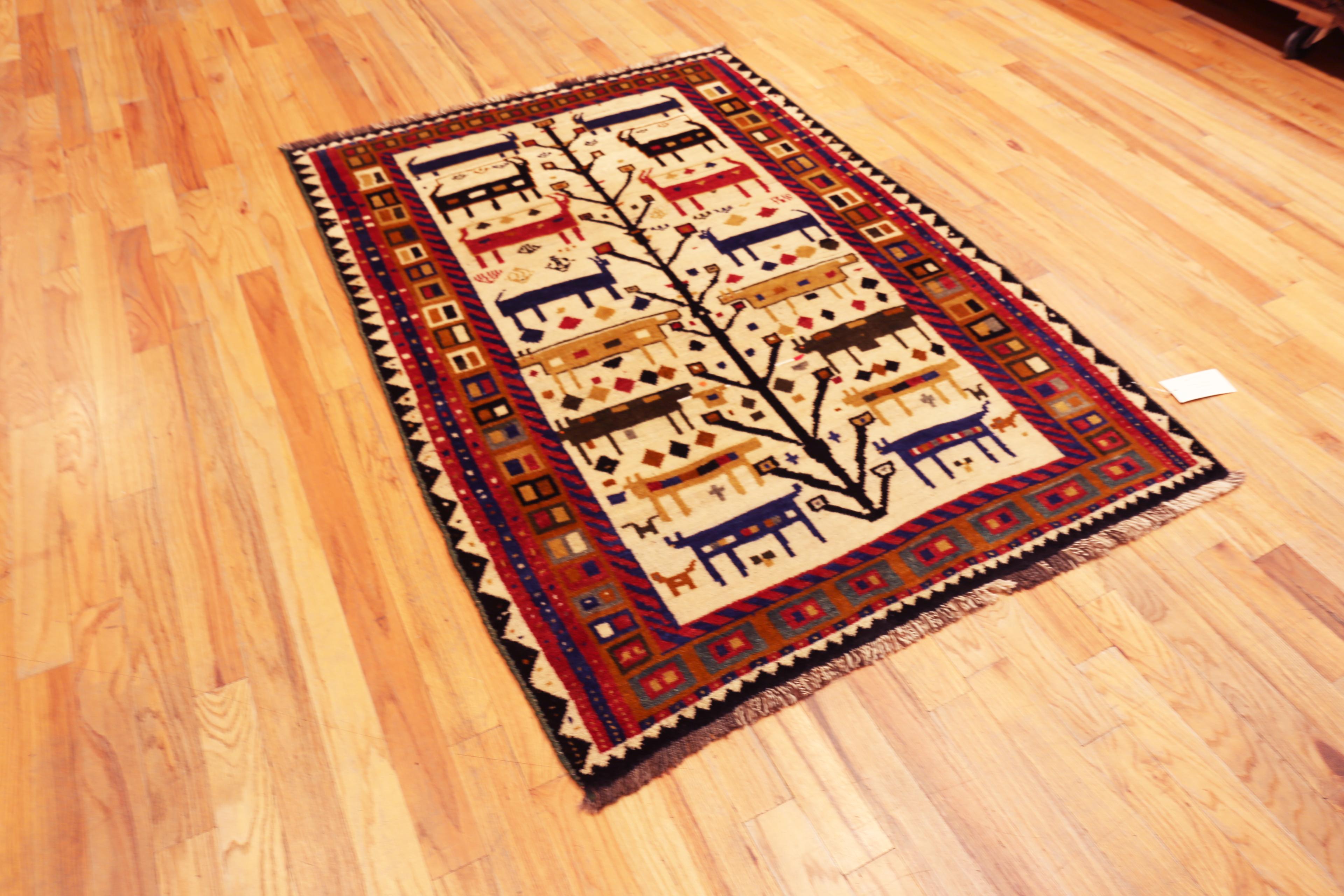 Nazmiyal Collection Vintage Persian Gabbeh Rug Animal Motifs 4' 5
