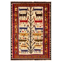 Nazmiyal Collection Vintage Persian Gabbeh Rug Animal Motifs 4' 5" x 6' 4"