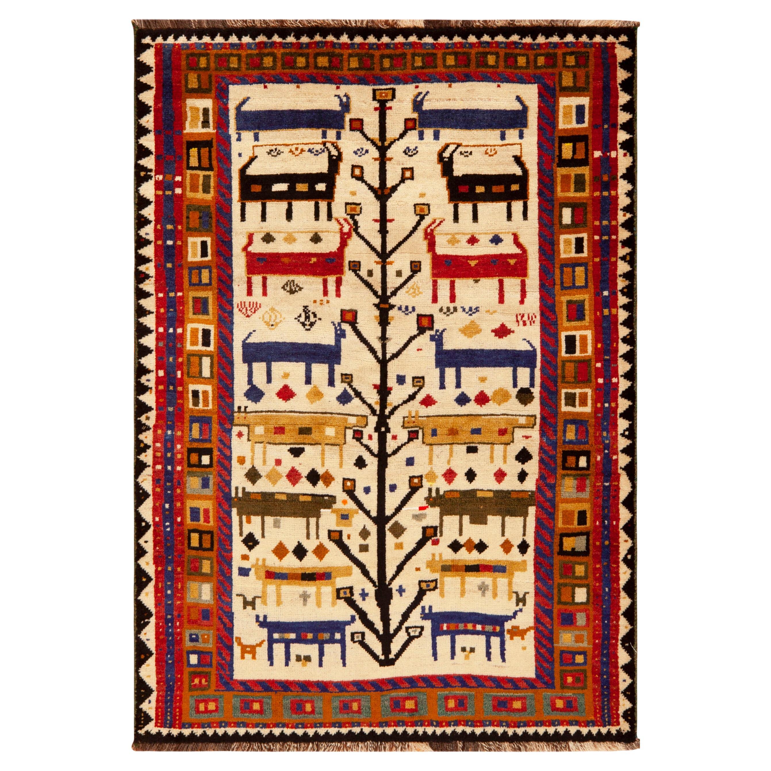 Nazmiyal Collection Vintage Persian Gabbeh Rug Animal Motifs 4' 5" x 6' 4"