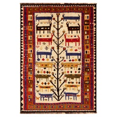 Nazmiyal Collection Vintage Persian Gabbeh Rug Animal Motifs 4' 5" x 6' 4"