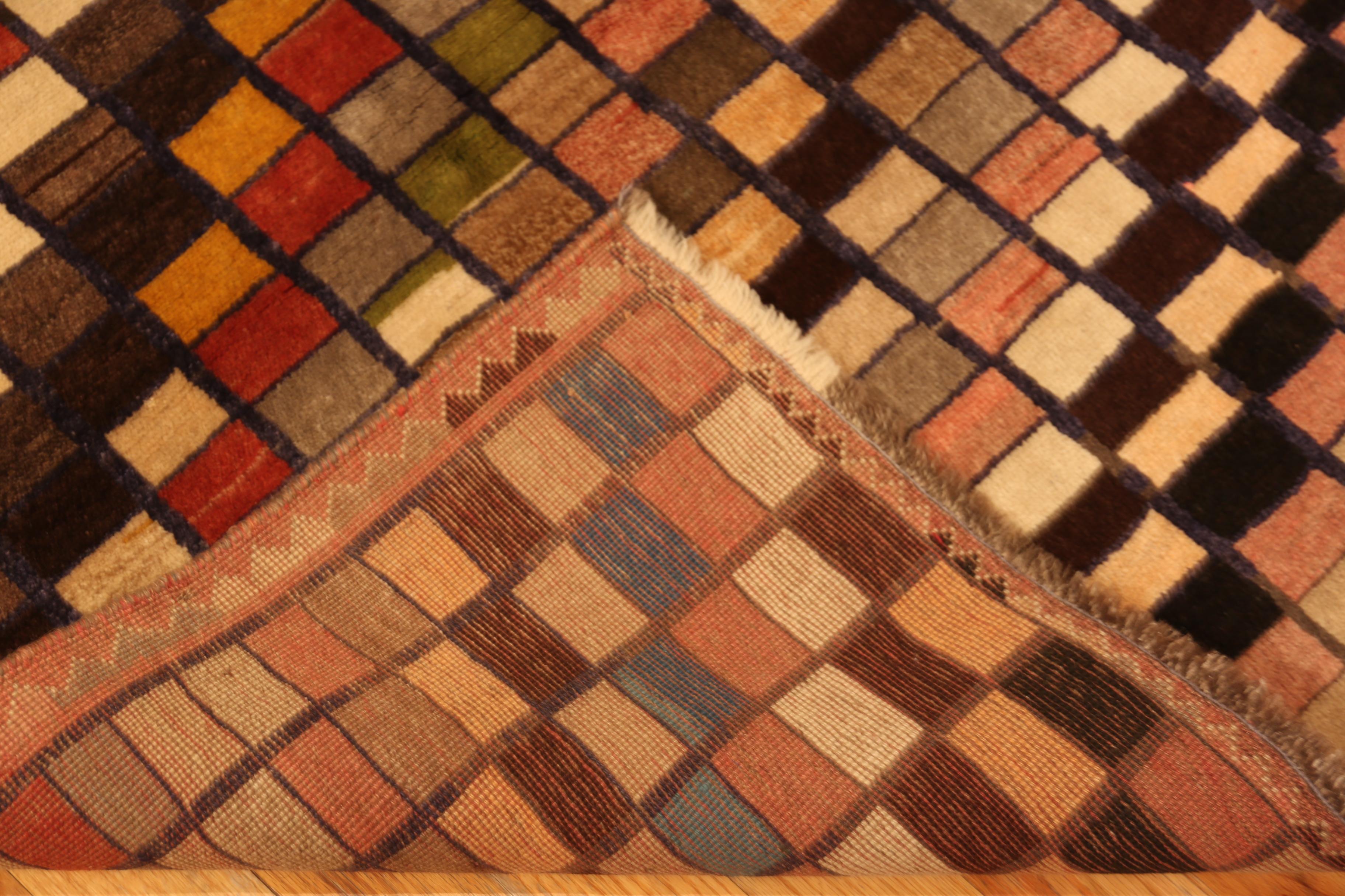 Hand-Knotted Nazmiyal Collection Vintage Persian Gabbeh Rug with Checkerboard 3' 7