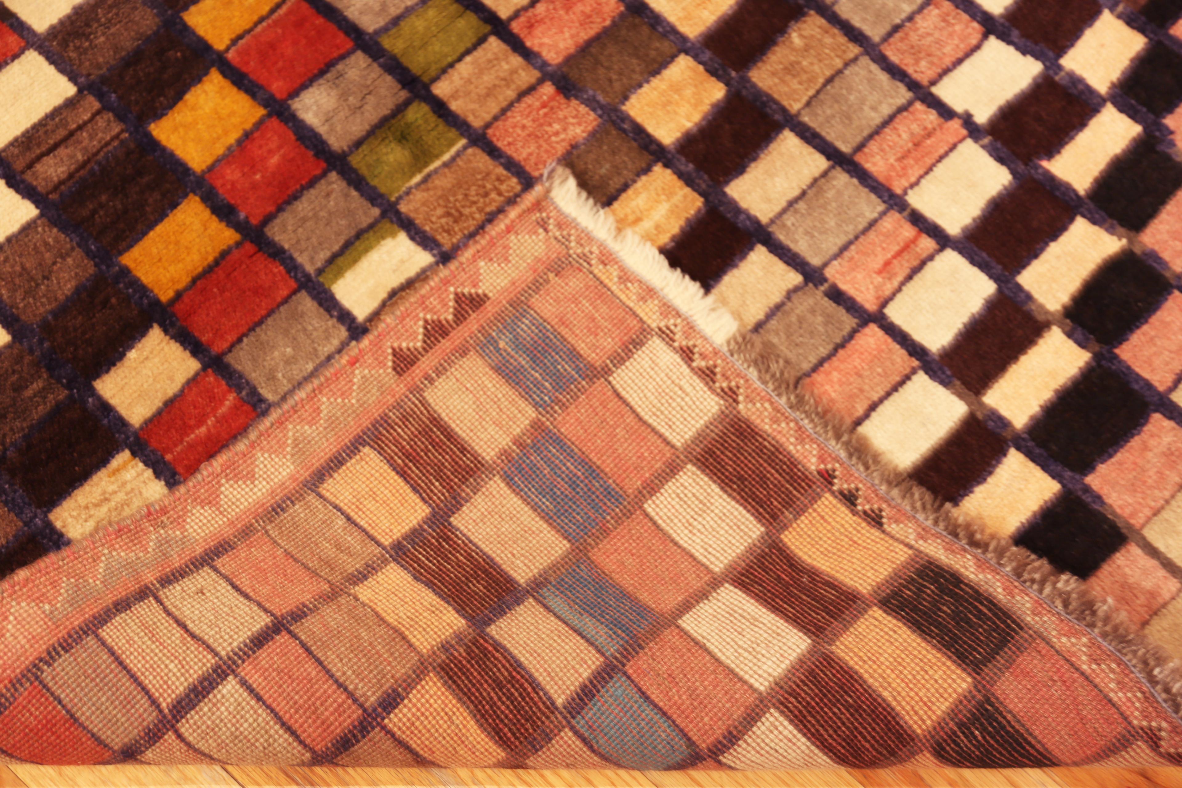 Hand-Knotted Nazmiyal Collection Vintage Persian Gabbeh Rug with Checkerboard 3' 7