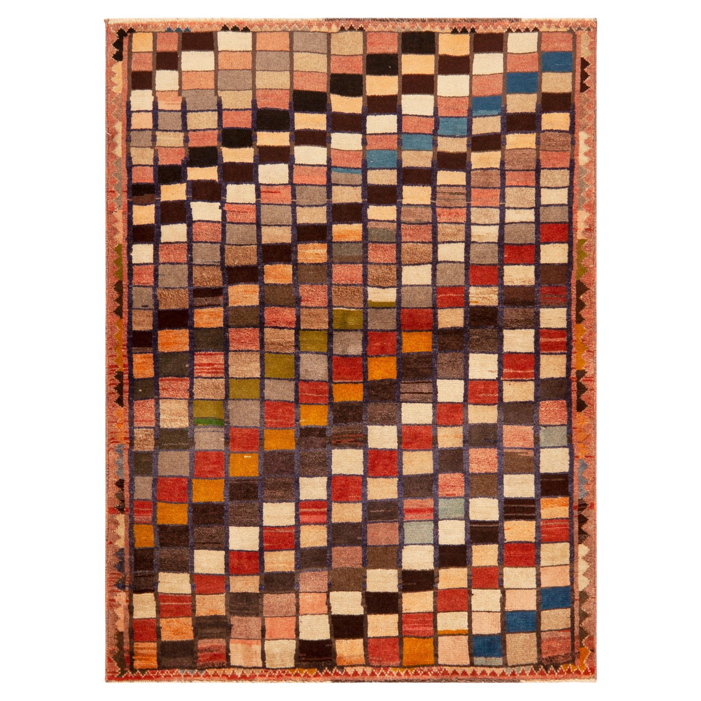 Nazmiyal Collection Vintage Persian Gabbeh Rug with Checkerboard 3' 7" x 4' 8" For Sale