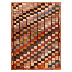Nazmiyal Collection Vintage Persian Gabbeh Rug with Checkerboard 3' 7" x 4' 8"
