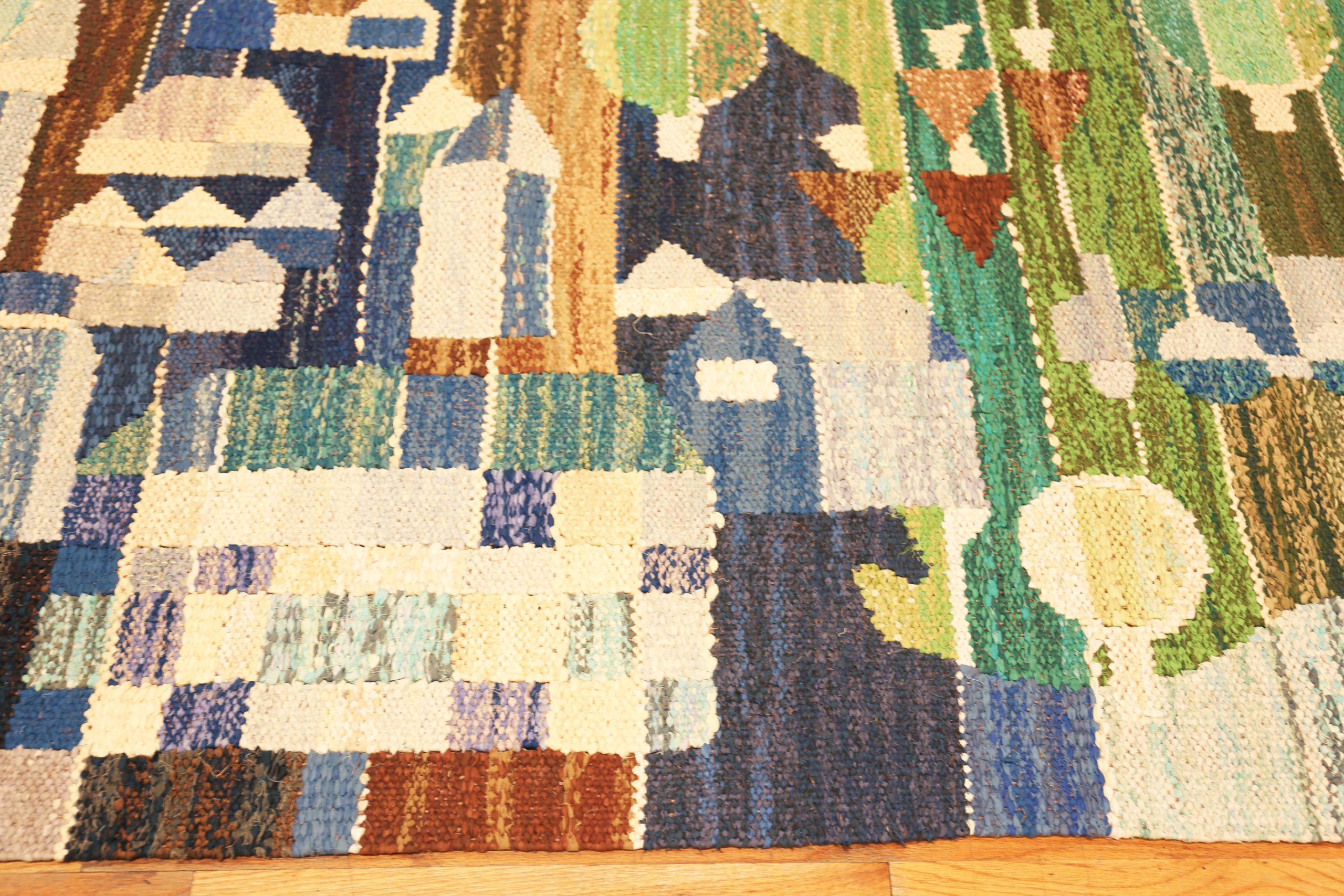 Nazmiyal Collection Alfombra Escandinava Vintage Sueca Kilim 5 pies x 19 pies 4 pulgadas Lana en venta