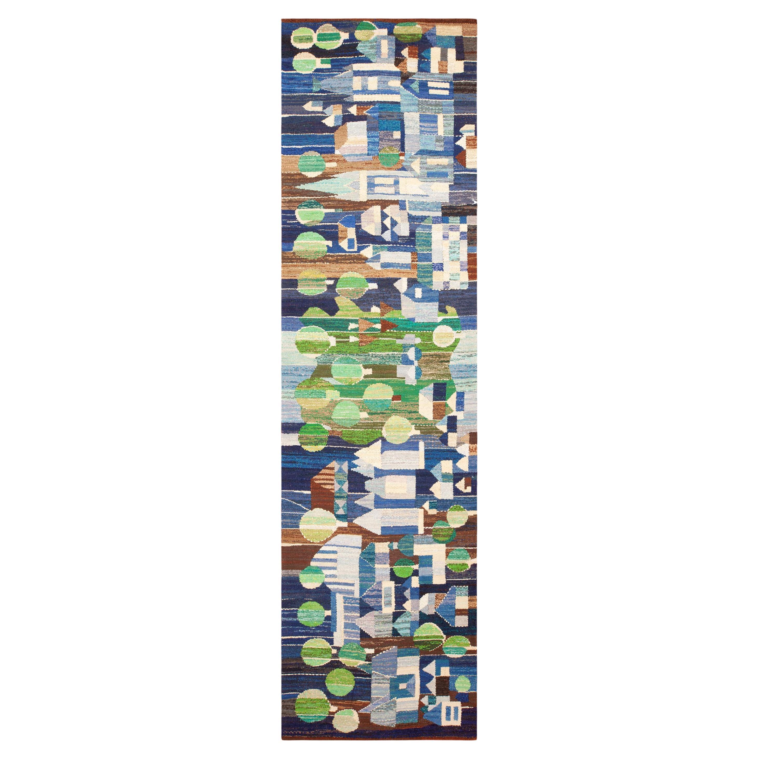 Nazmiyal Collection Alfombra Escandinava Vintage Sueca Kilim 5 pies x 19 pies 4 pulgadas